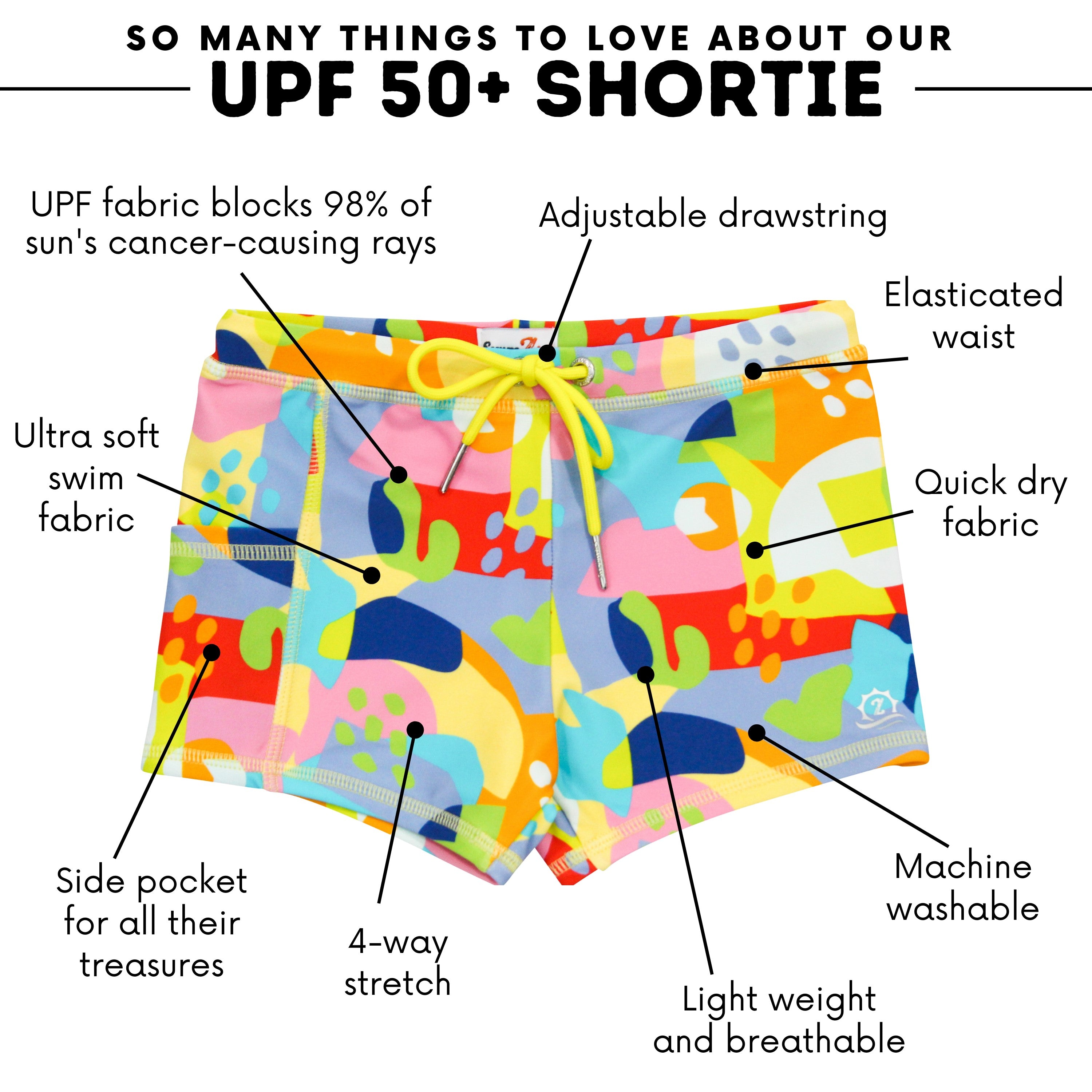 Kids Euro Swim Shorties | "Joyful"-SwimZip UPF 50+ Sun Protective Swimwear & UV Zipper Rash Guards-pos4