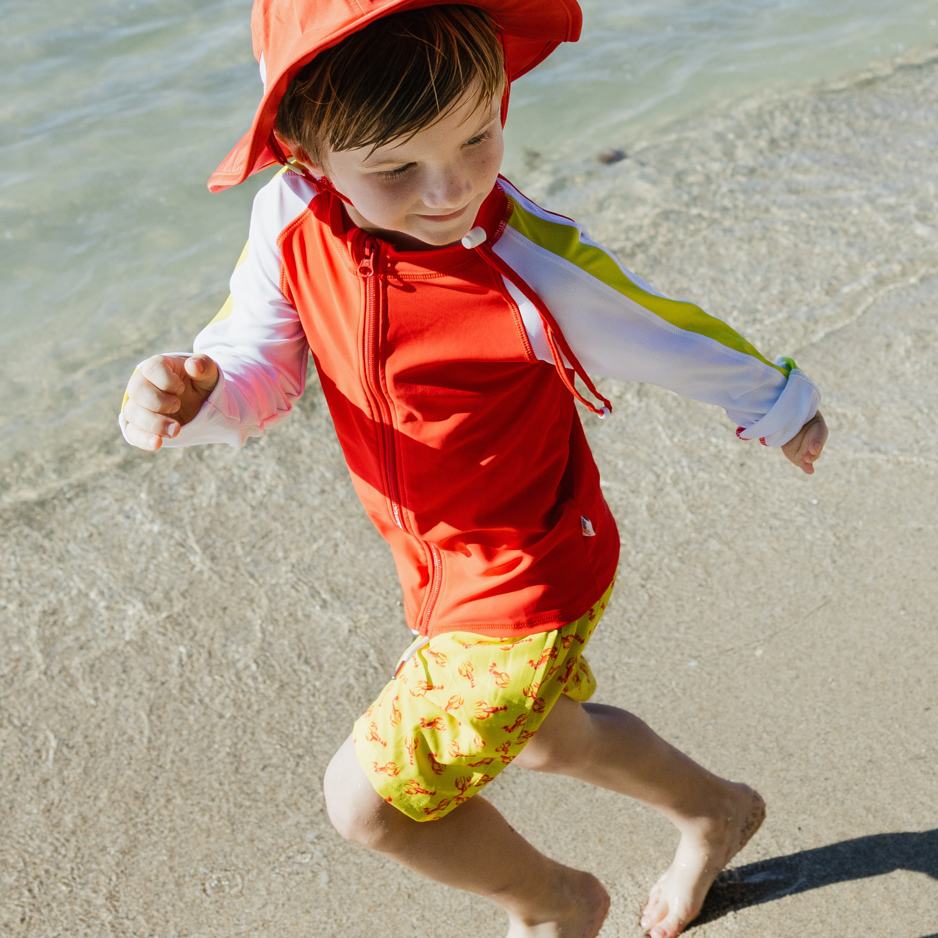 Boys Long Sleeve Zipper Rash Guard and Swim Trunk Set | "Lobster"-SwimZip UPF 50+ Sun Protective Swimwear & UV Zipper Rash Guards-pos9