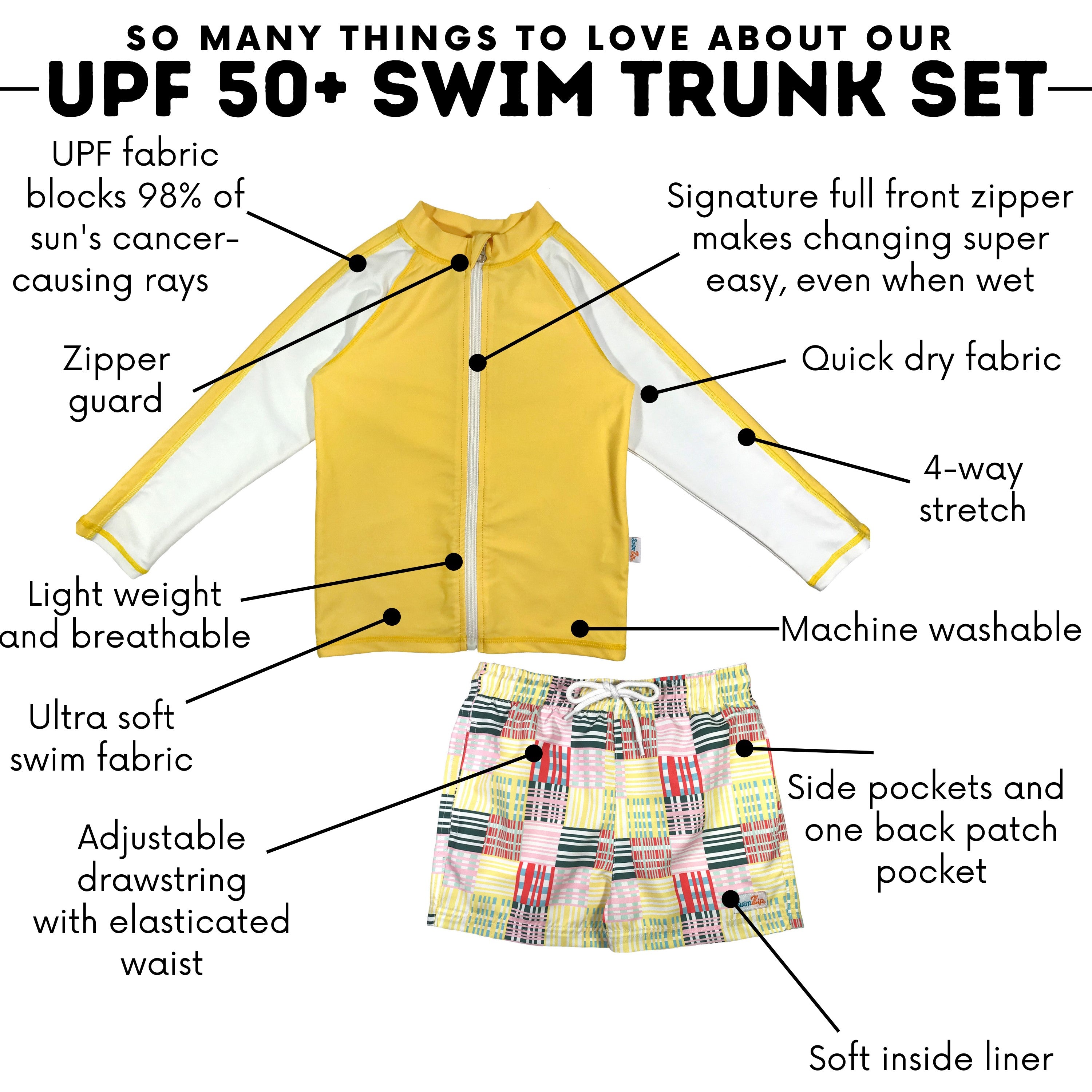 Boys Long Sleeve Zipper Rash Guard and Swim Trunk Set | "Madras Mania"-SwimZip UPF 50+ Sun Protective Swimwear & UV Zipper Rash Guards-pos2