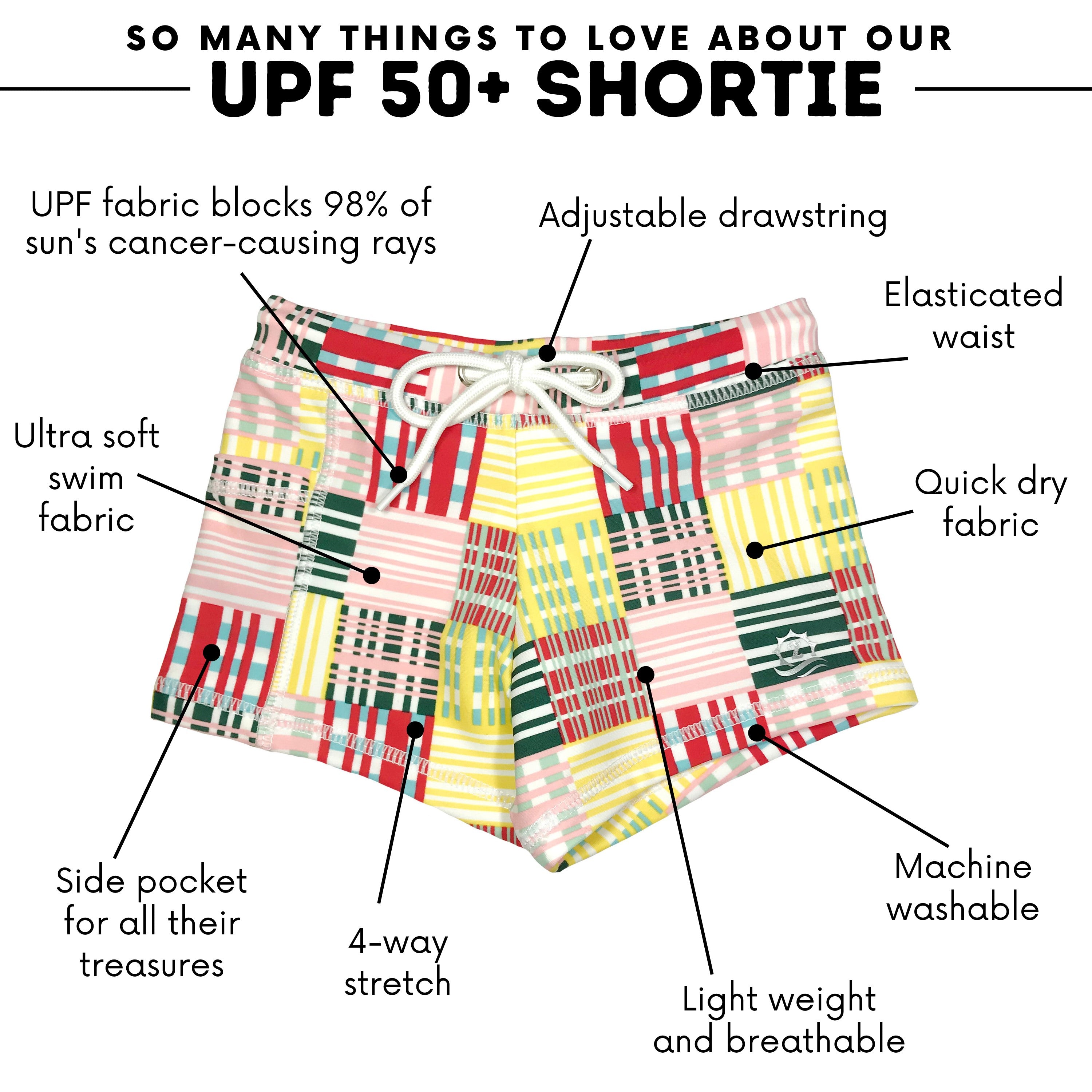 Kids Euro Swim Shorties | "Madras Mania"-SwimZip UPF 50+ Sun Protective Swimwear & UV Zipper Rash Guards-pos4