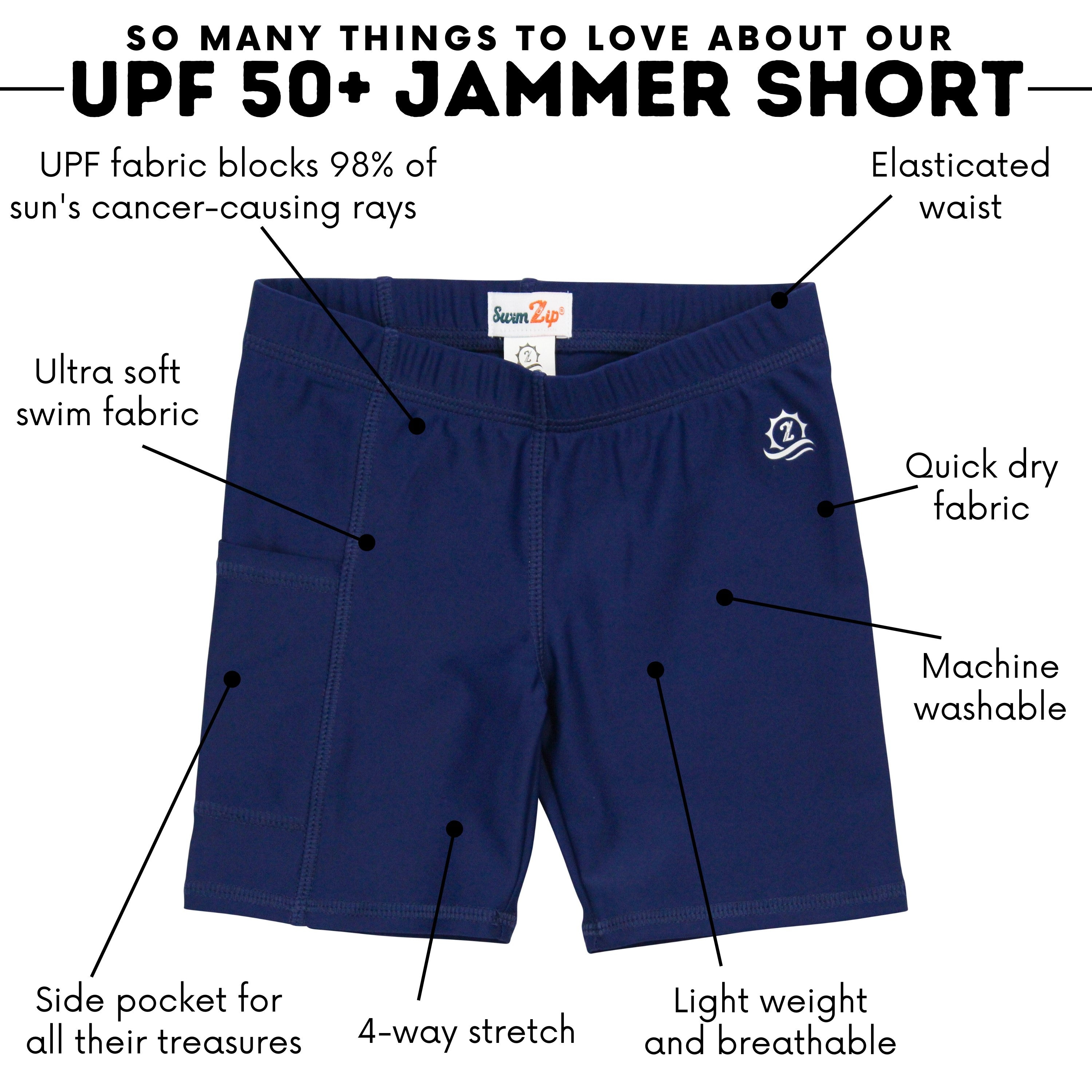 Kids Jammers Swim Shorts | "Navy"-SwimZip UPF 50+ Sun Protective Swimwear & UV Zipper Rash Guards-pos4