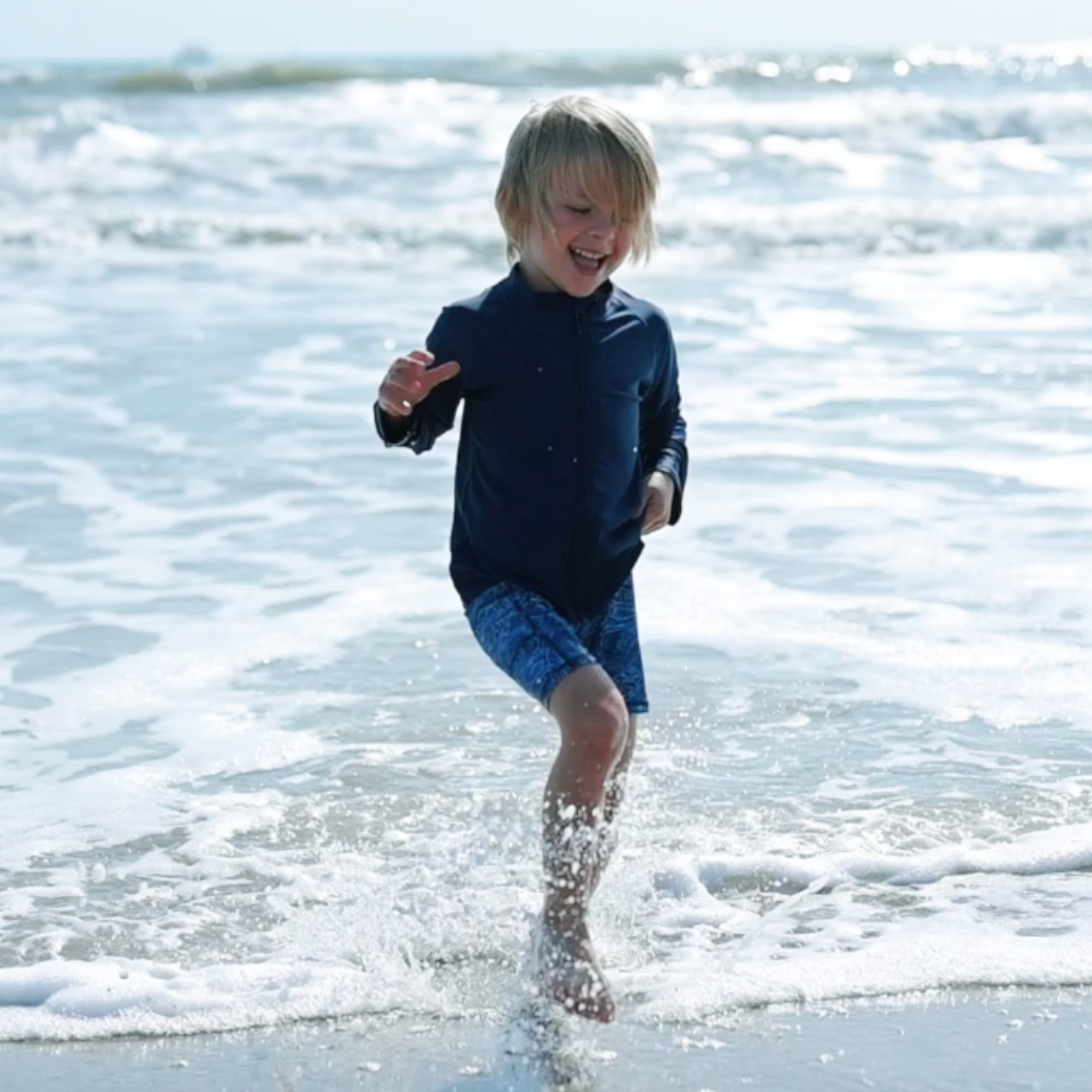 Kids UPF 50+ Long Sleeve Zipper Rash Guard Swim Shirt | "Navy"-SwimZip UPF 50+ Sun Protective Swimwear & UV Zipper Rash Guards-pos3