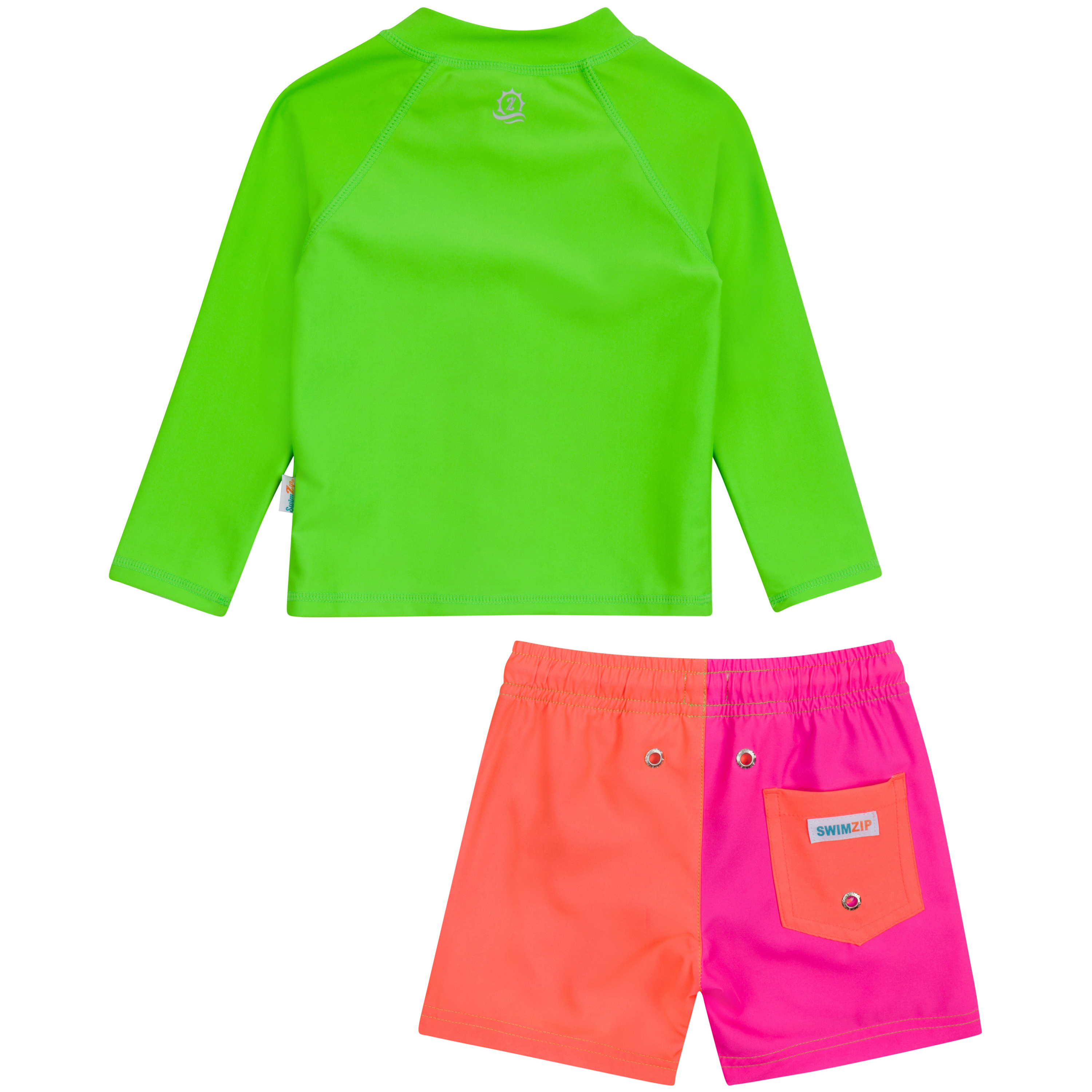 Boys Long Sleeve Zipper Rash Guard and Swim Trunk Set | "Neon Sunrise"-SwimZip UPF 50+ Sun Protective Swimwear & UV Zipper Rash Guards-pos13