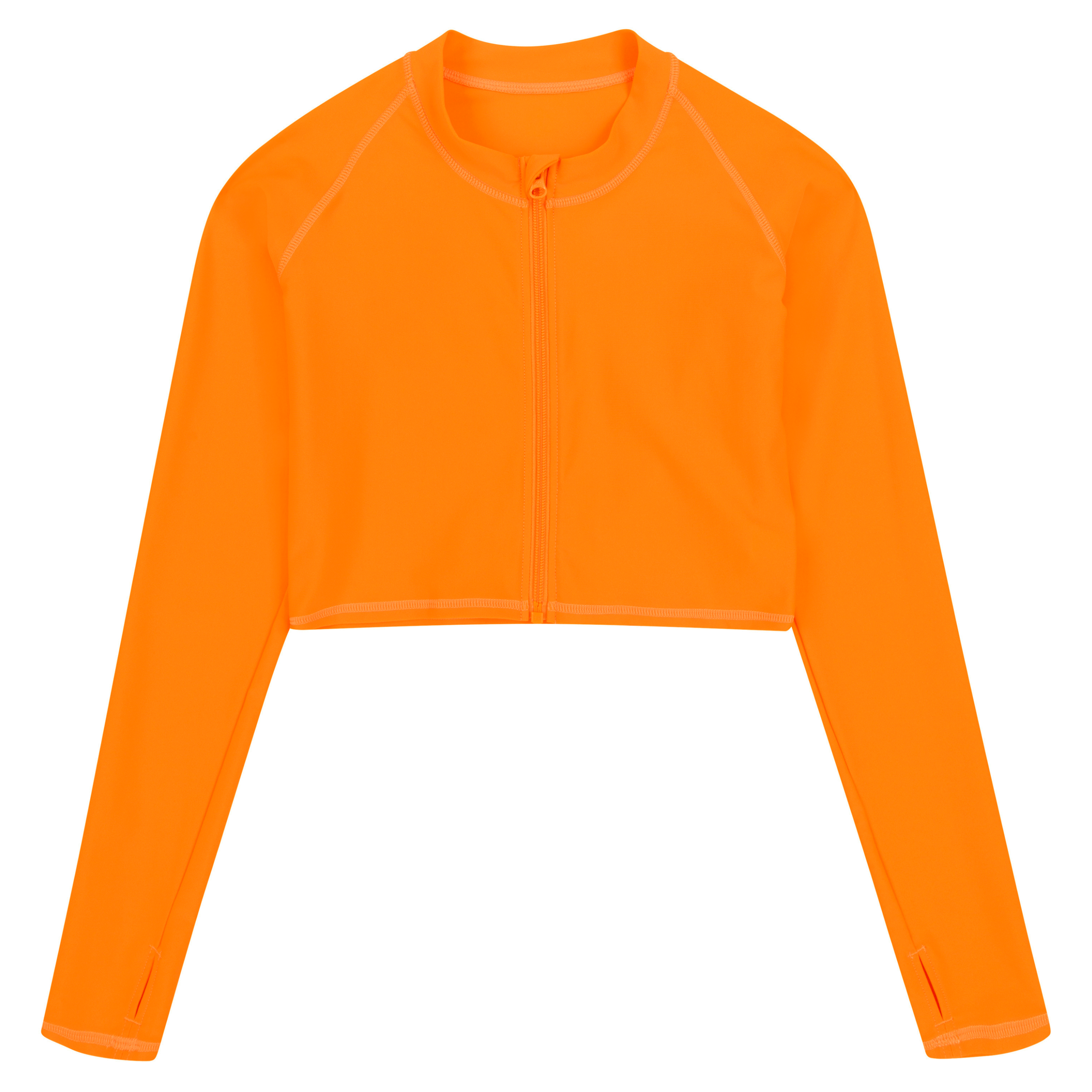 Women's Long Sleeve Crop Rash Guard | “Orange"-SwimZip UPF 50+ Sun Protective Swimwear & UV Zipper Rash Guards-pos1