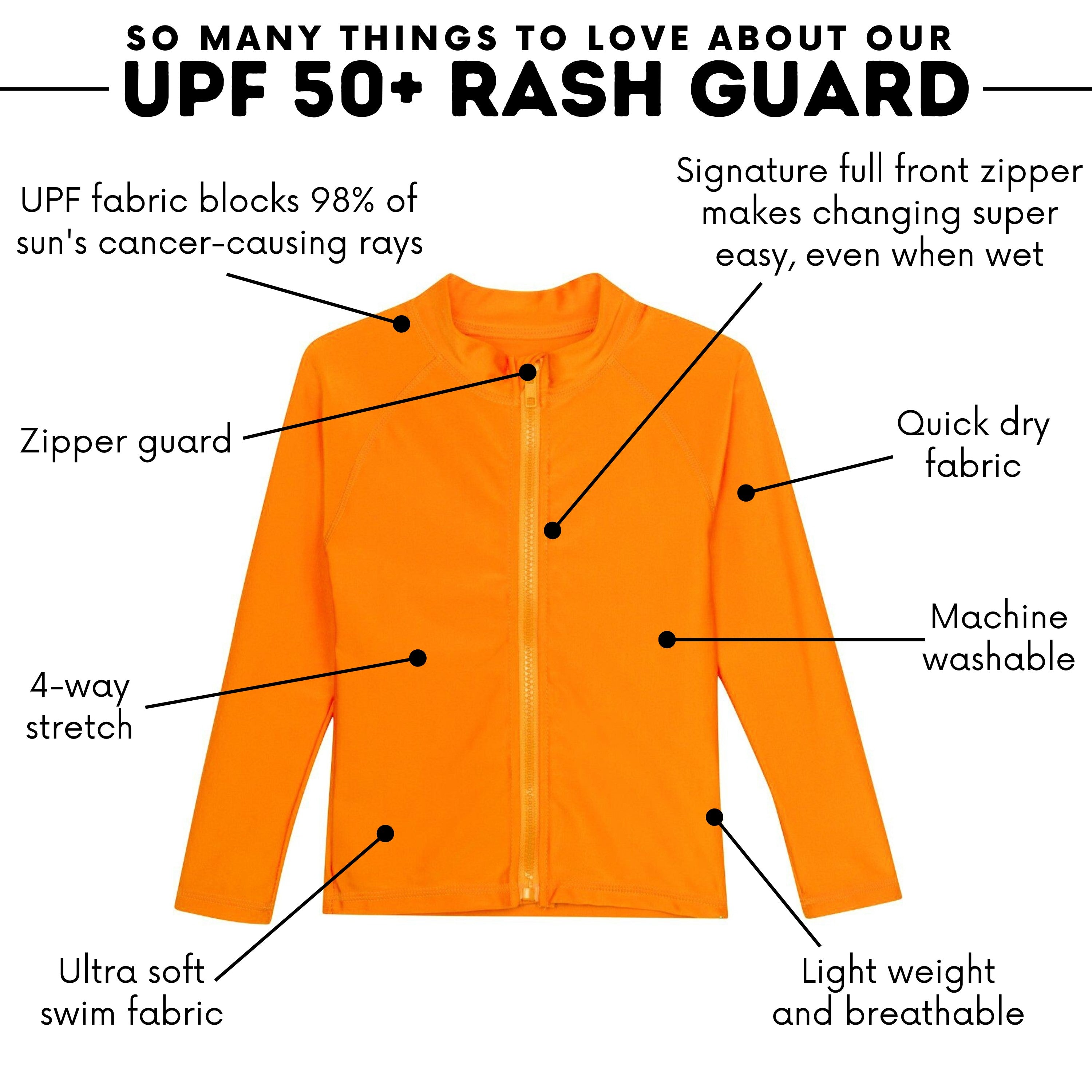 Kids UPF 50+ Long Sleeve Zipper Rash Guard Swim Shirt | "Orange"-SwimZip UPF 50+ Sun Protective Swimwear & UV Zipper Rash Guards-pos4