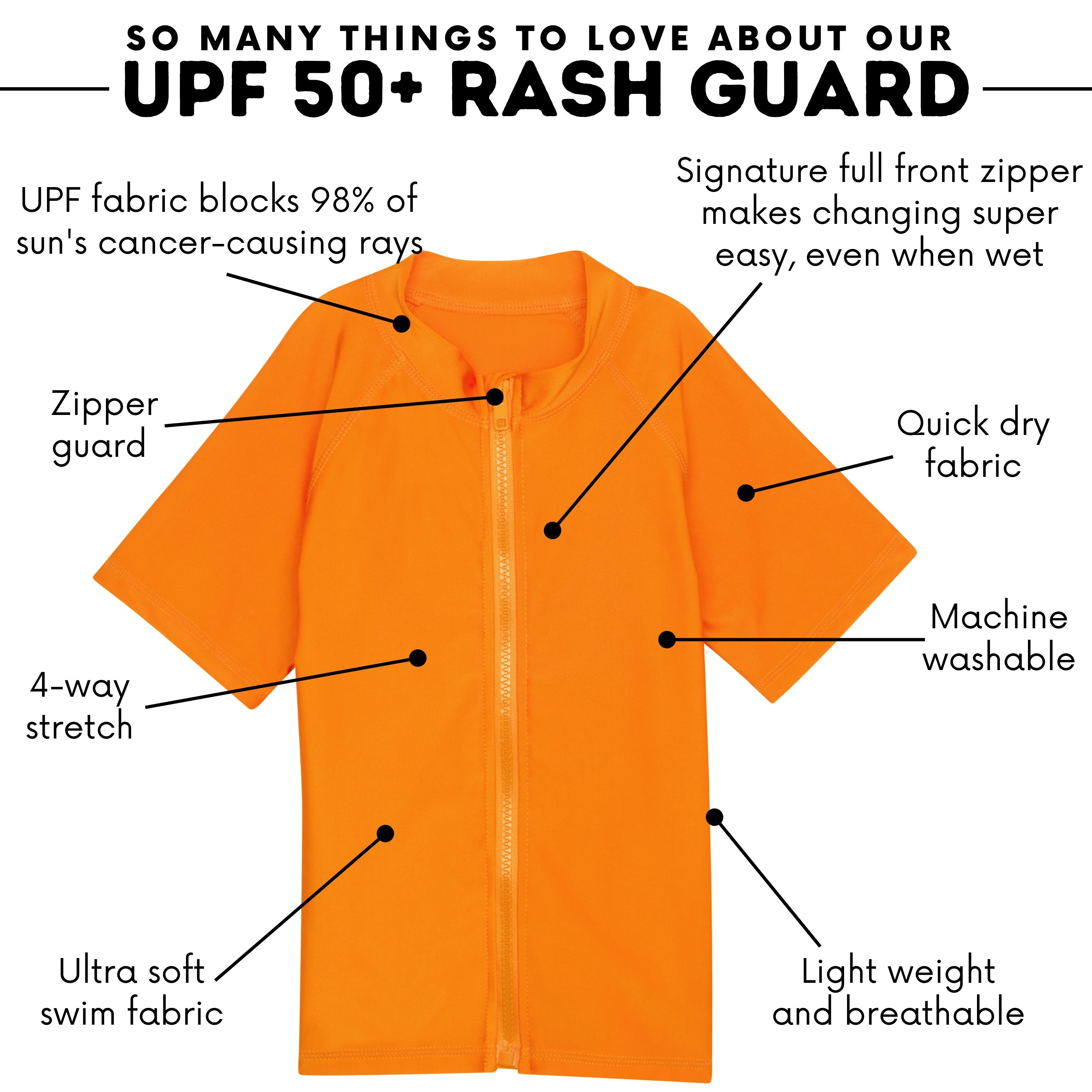 Kids Short Sleeve Zipper Rash Guard Swim Shirt | “Orange”-SwimZip UPF 50+ Sun Protective Swimwear & UV Zipper Rash Guards-pos3