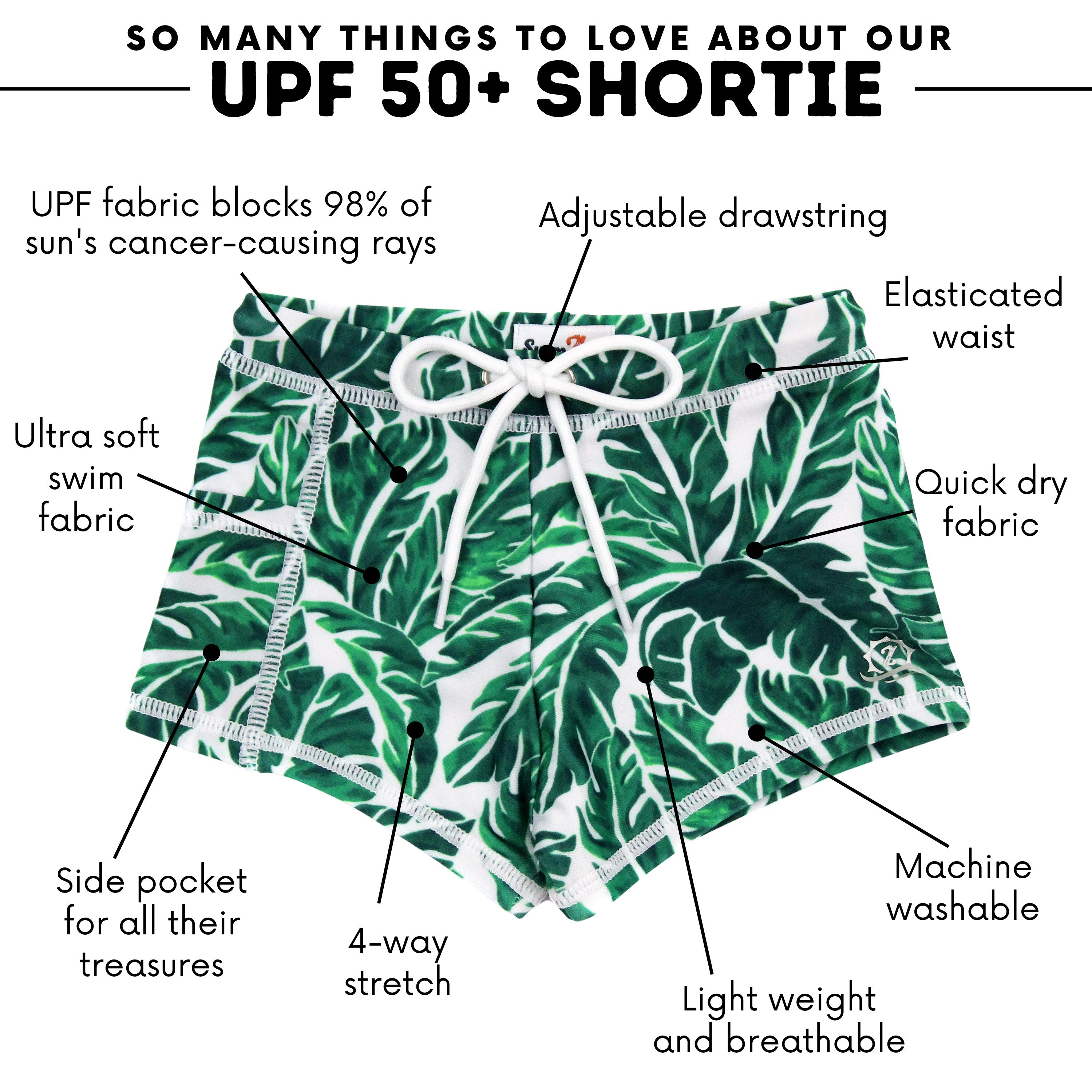 Kids Euro Swim Shorties | "Palm Leaf”-SwimZip UPF 50+ Sun Protective Swimwear & UV Zipper Rash Guards-pos3