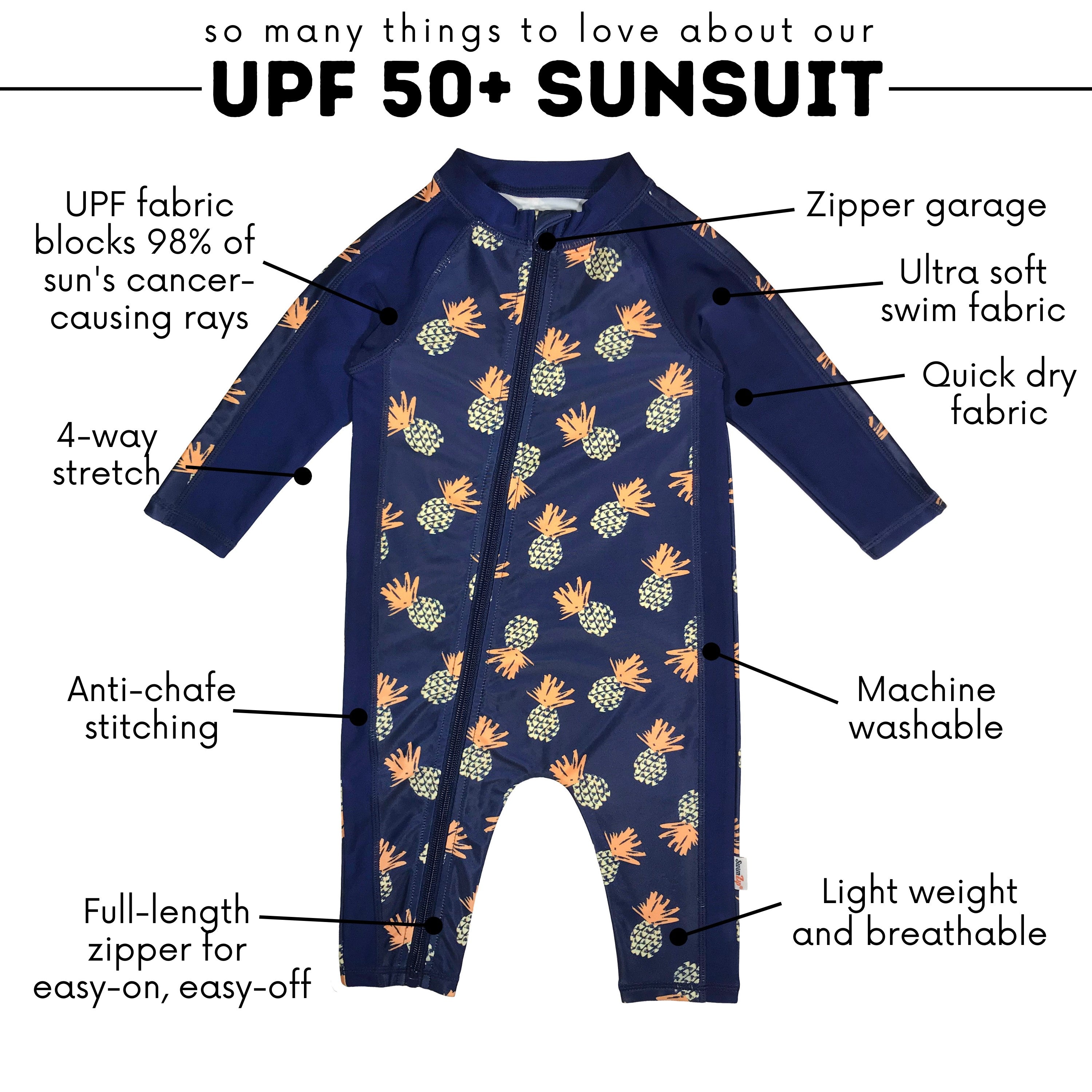 Sunsuit - Long Sleeve Romper Swimsuit | "Pineapple Dreams"-SwimZip UPF 50+ Sun Protective Swimwear & UV Zipper Rash Guards-pos4