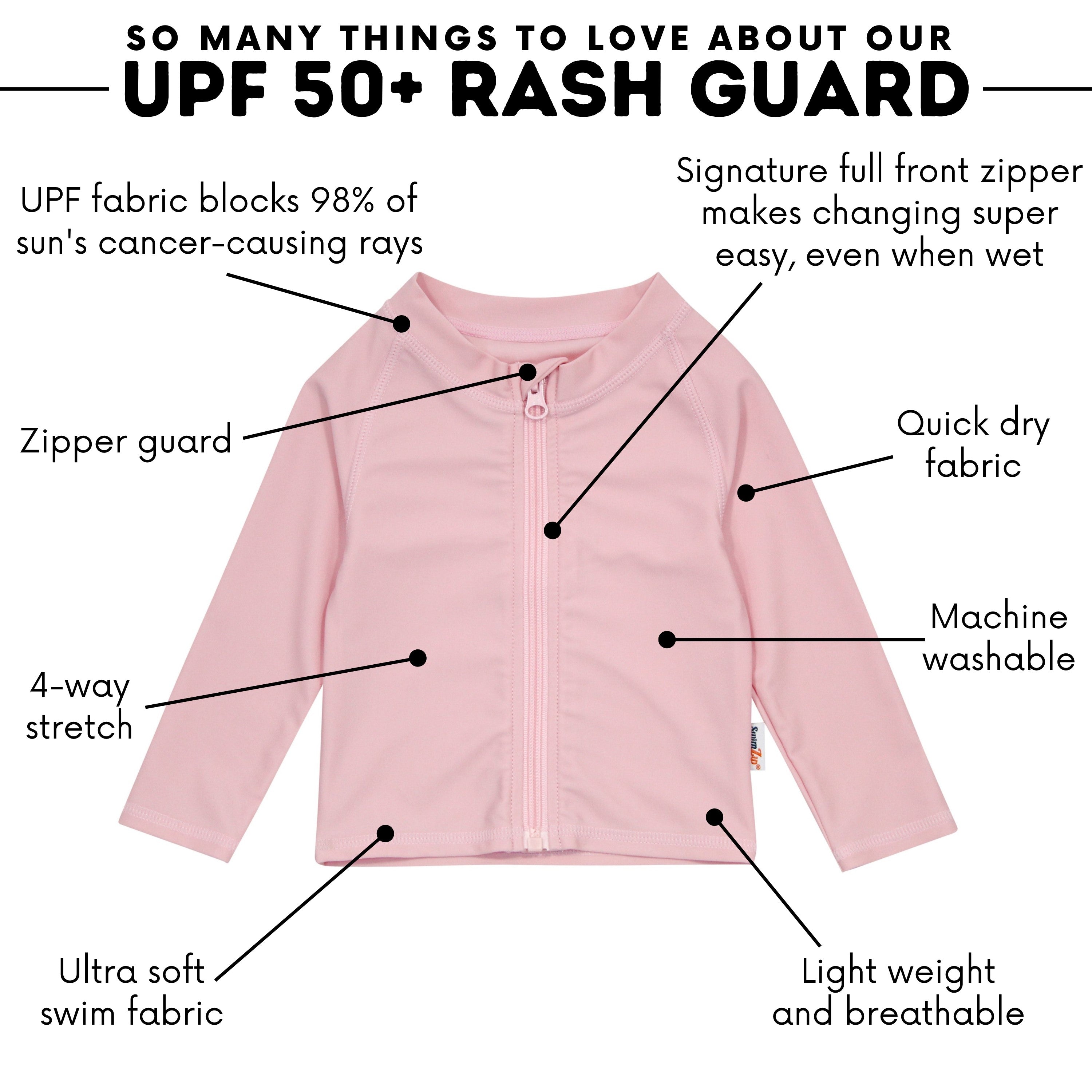 Kids UPF 50+ Long Sleeve Zipper Rash Guard Swim Shirt | "Pink"-SwimZip UPF 50+ Sun Protective Swimwear & UV Zipper Rash Guards-pos4