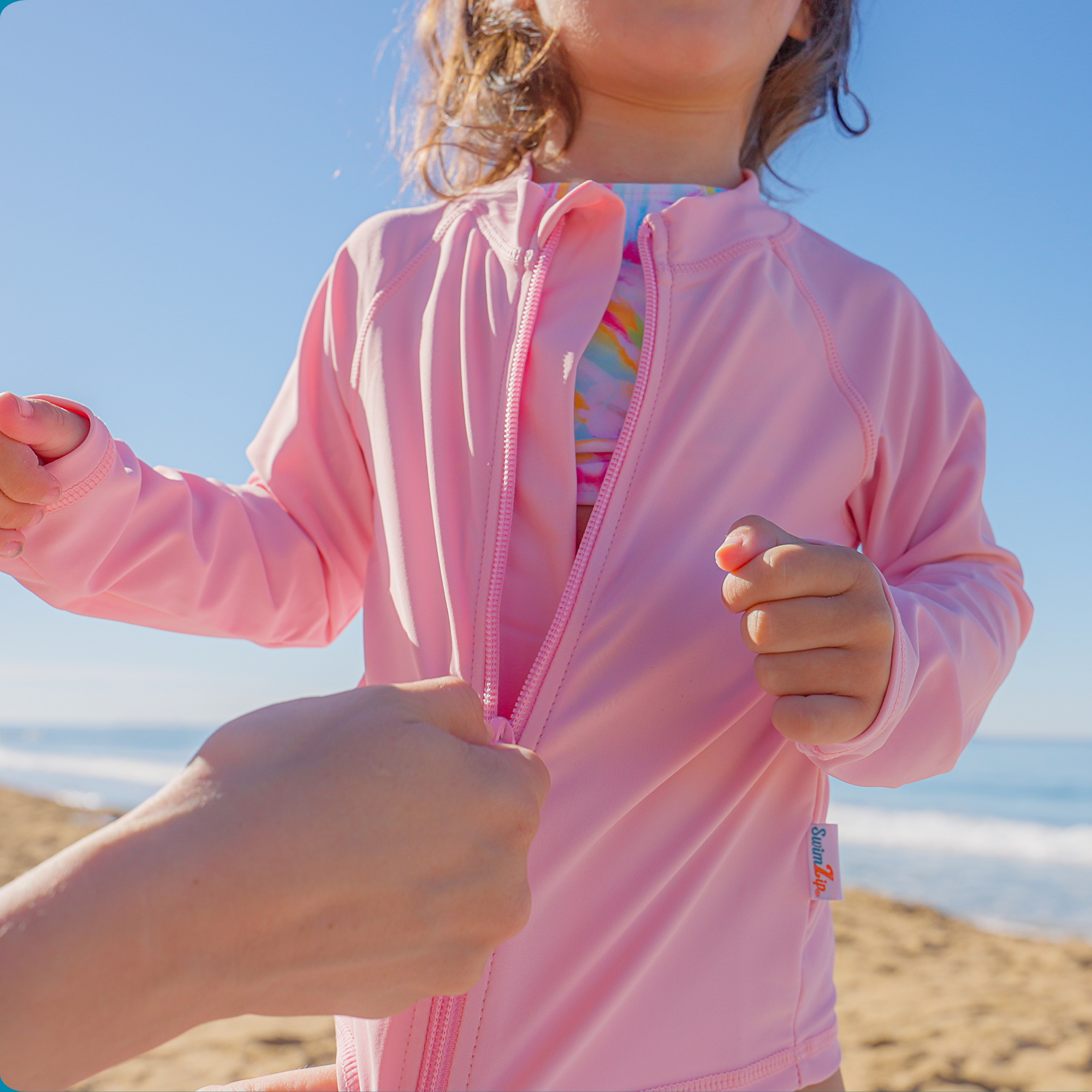Kids UPF 50+ Long Sleeve Zipper Rash Guard Swim Shirt | "Pink"-SwimZip UPF 50+ Sun Protective Swimwear & UV Zipper Rash Guards-pos3