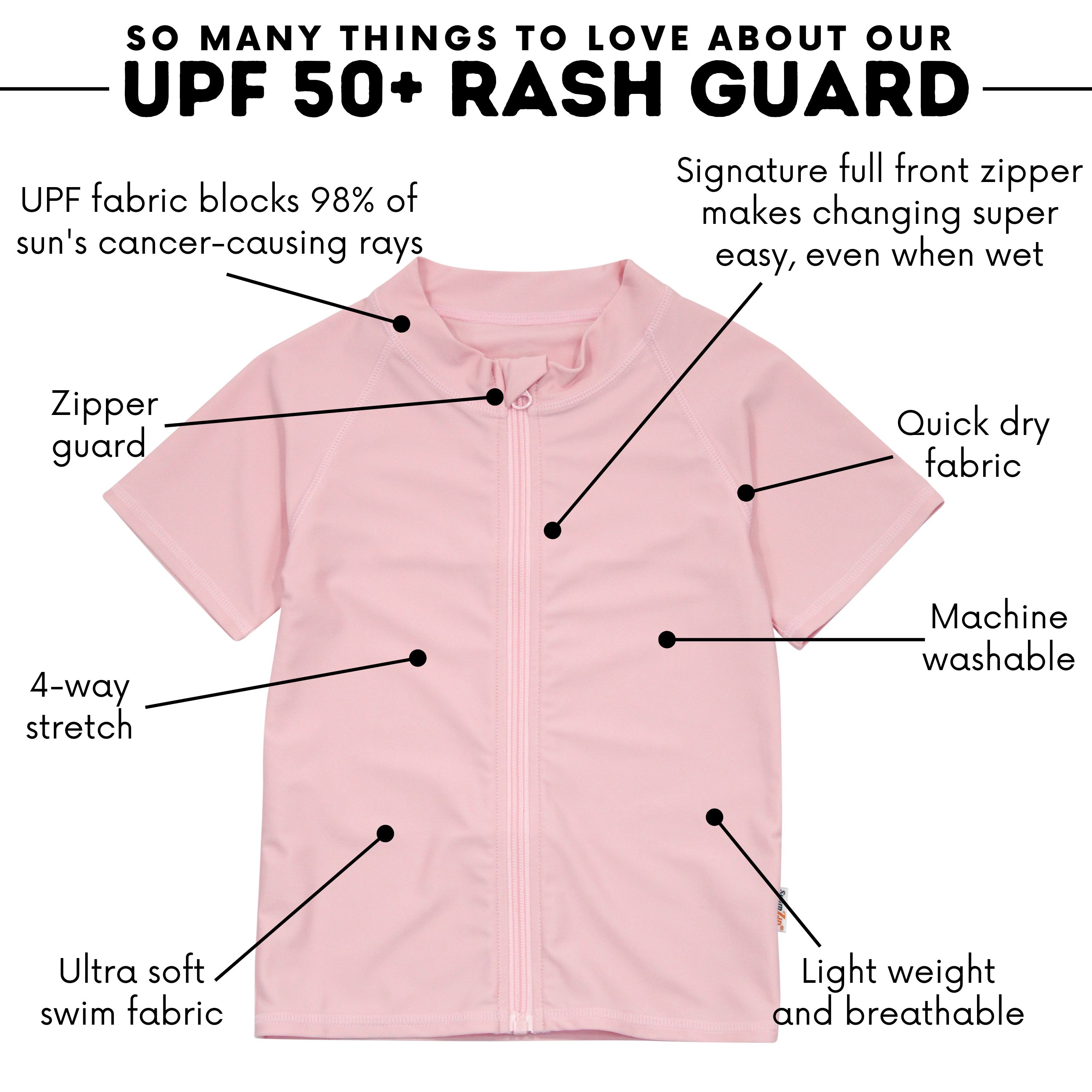 Kids Short Sleeve Zipper Rash Guard Swim Shirt | “Pink”-SwimZip UPF 50+ Sun Protective Swimwear & UV Zipper Rash Guards-pos4