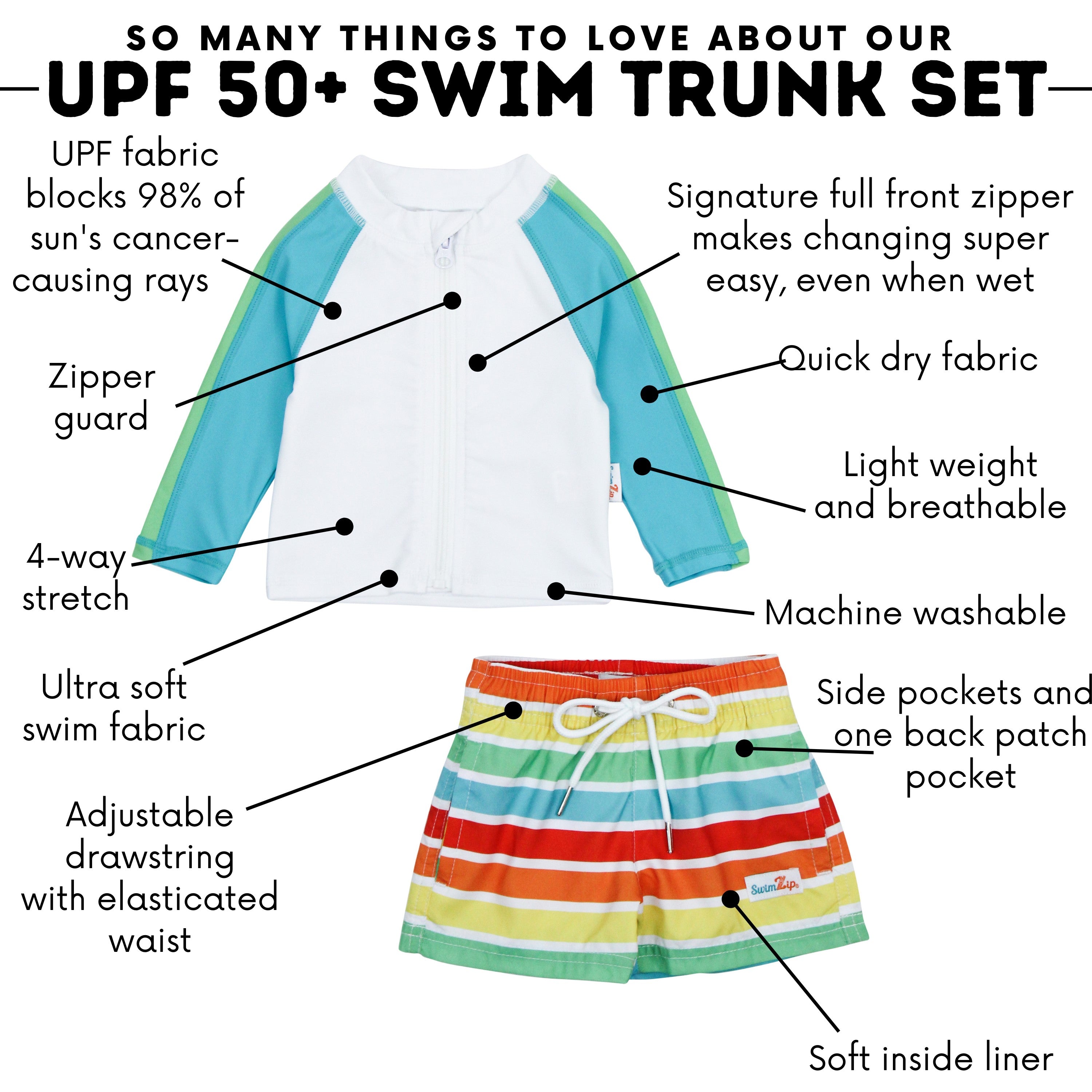 Boys Long Sleeve Zipper Rash Guard and Swim Trunk Set | "Rainbow"-SwimZip UPF 50+ Sun Protective Swimwear & UV Zipper Rash Guards-pos4