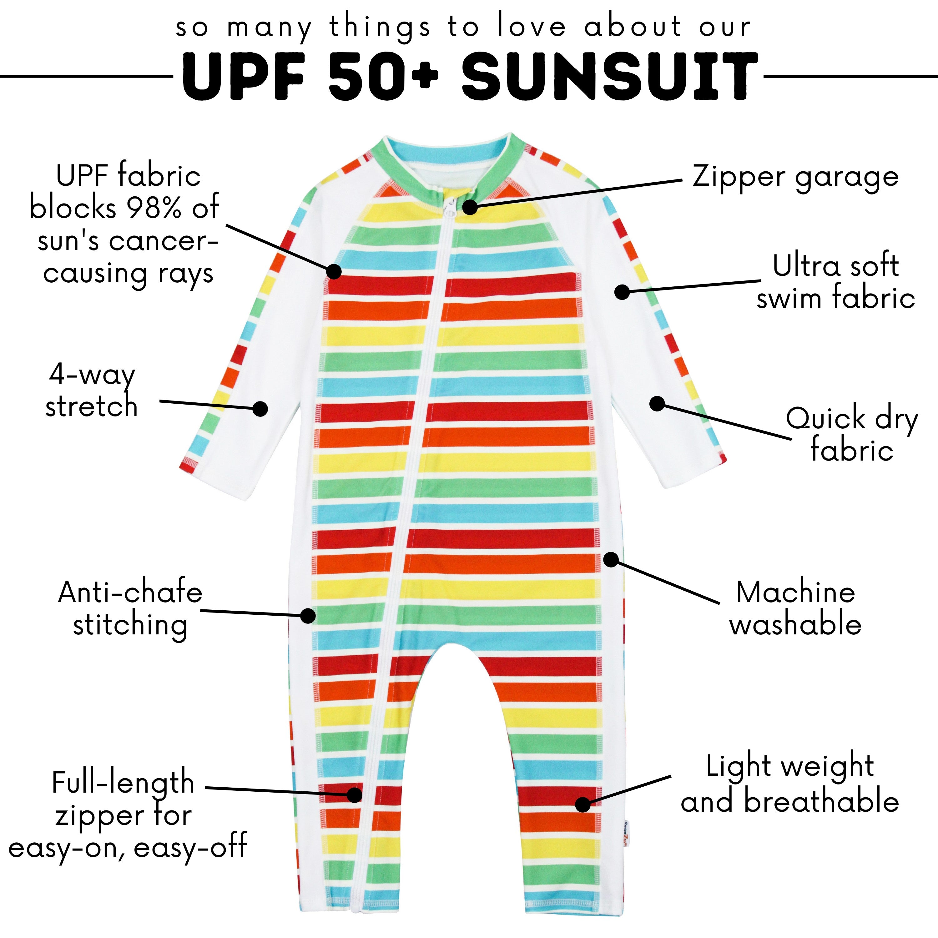 Sunsuit - Long Sleeve Romper Swimsuit | "Rainbow"-SwimZip UPF 50+ Sun Protective Swimwear & UV Zipper Rash Guards-pos4
