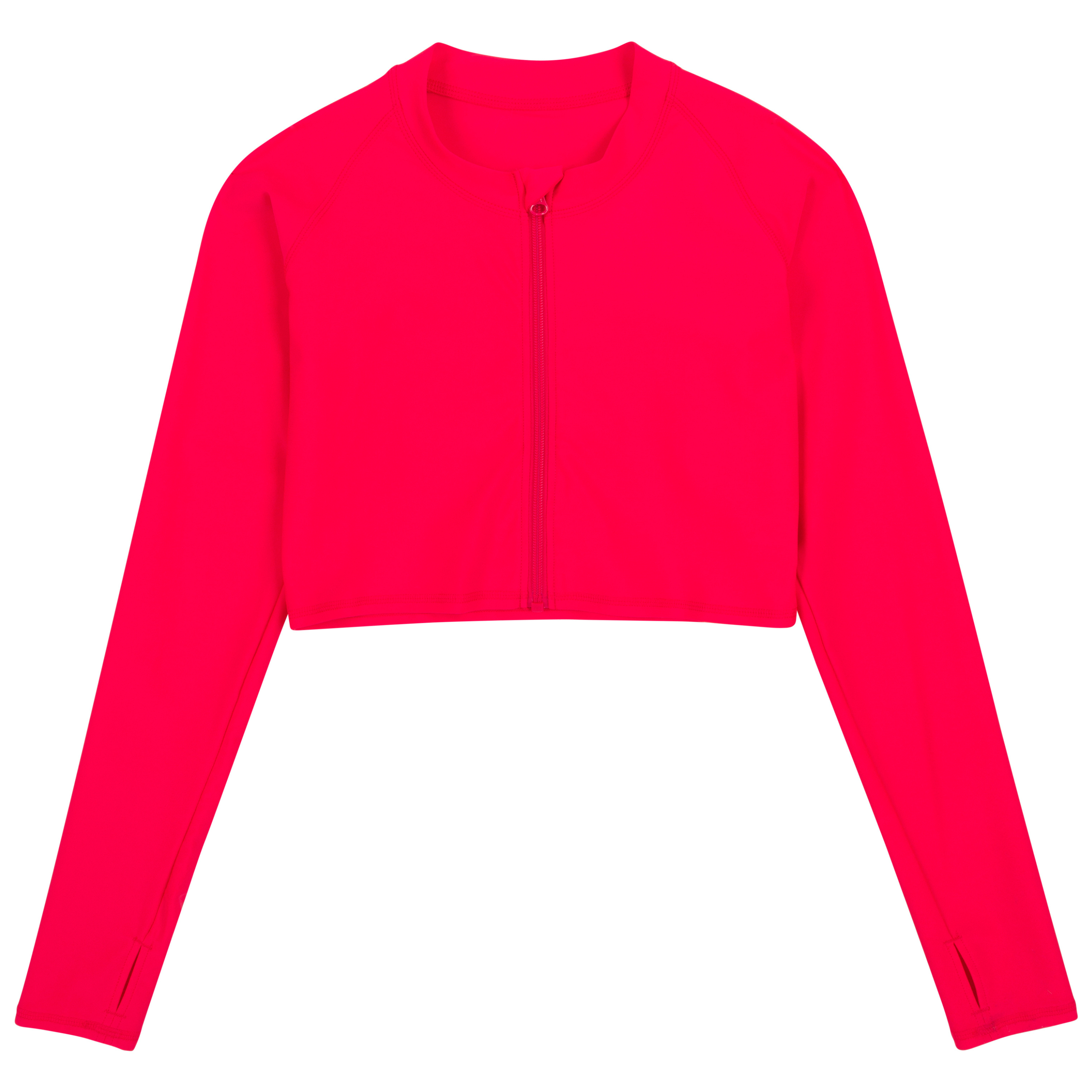 Women's Long Sleeve Crop Rash Guard | “Red"-SwimZip UPF 50+ Sun Protective Swimwear & UV Zipper Rash Guards-pos1