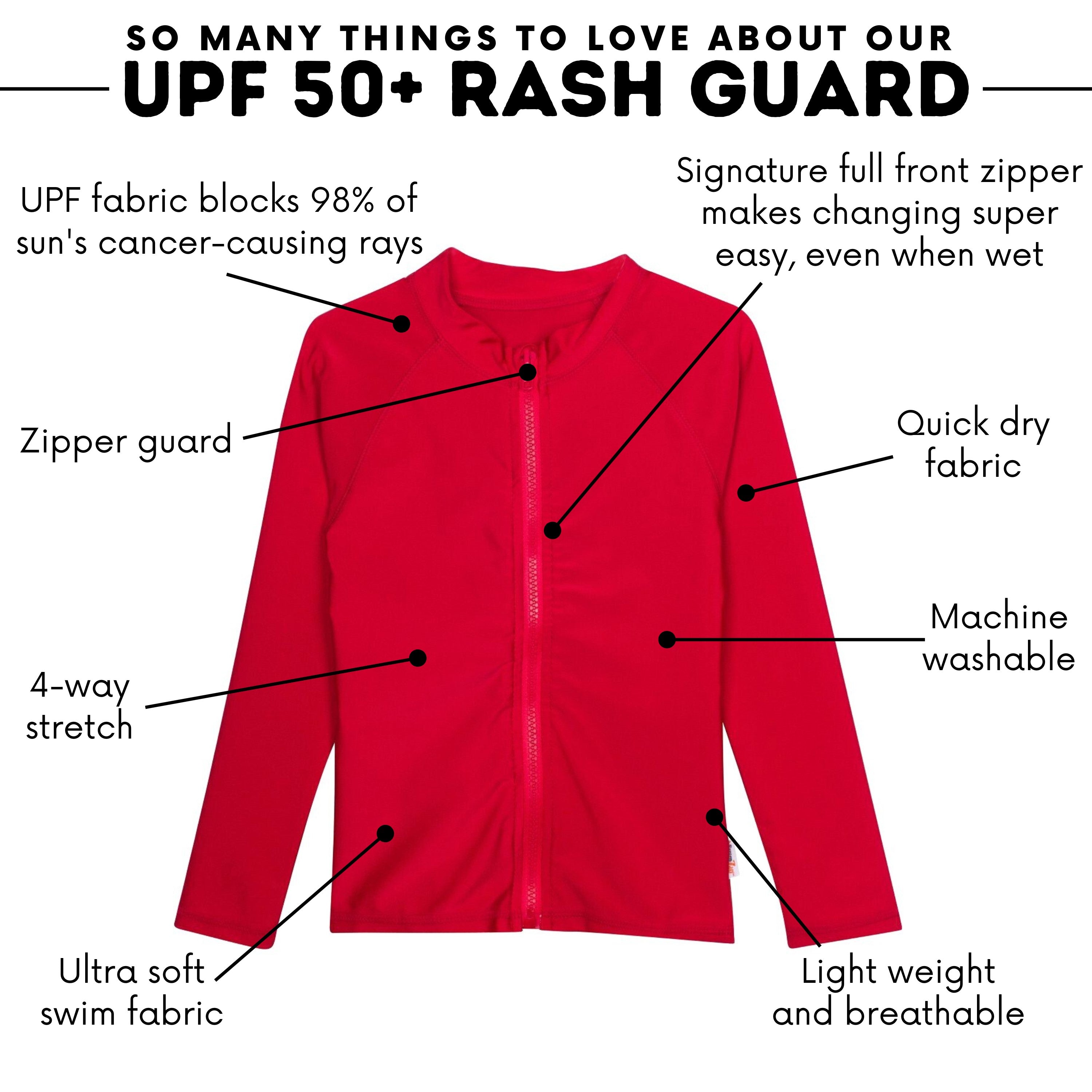Kids UPF 50+ Long Sleeve Zipper Rash Guard Swim Shirt | "Red"-SwimZip UPF 50+ Sun Protective Swimwear & UV Zipper Rash Guards-pos4