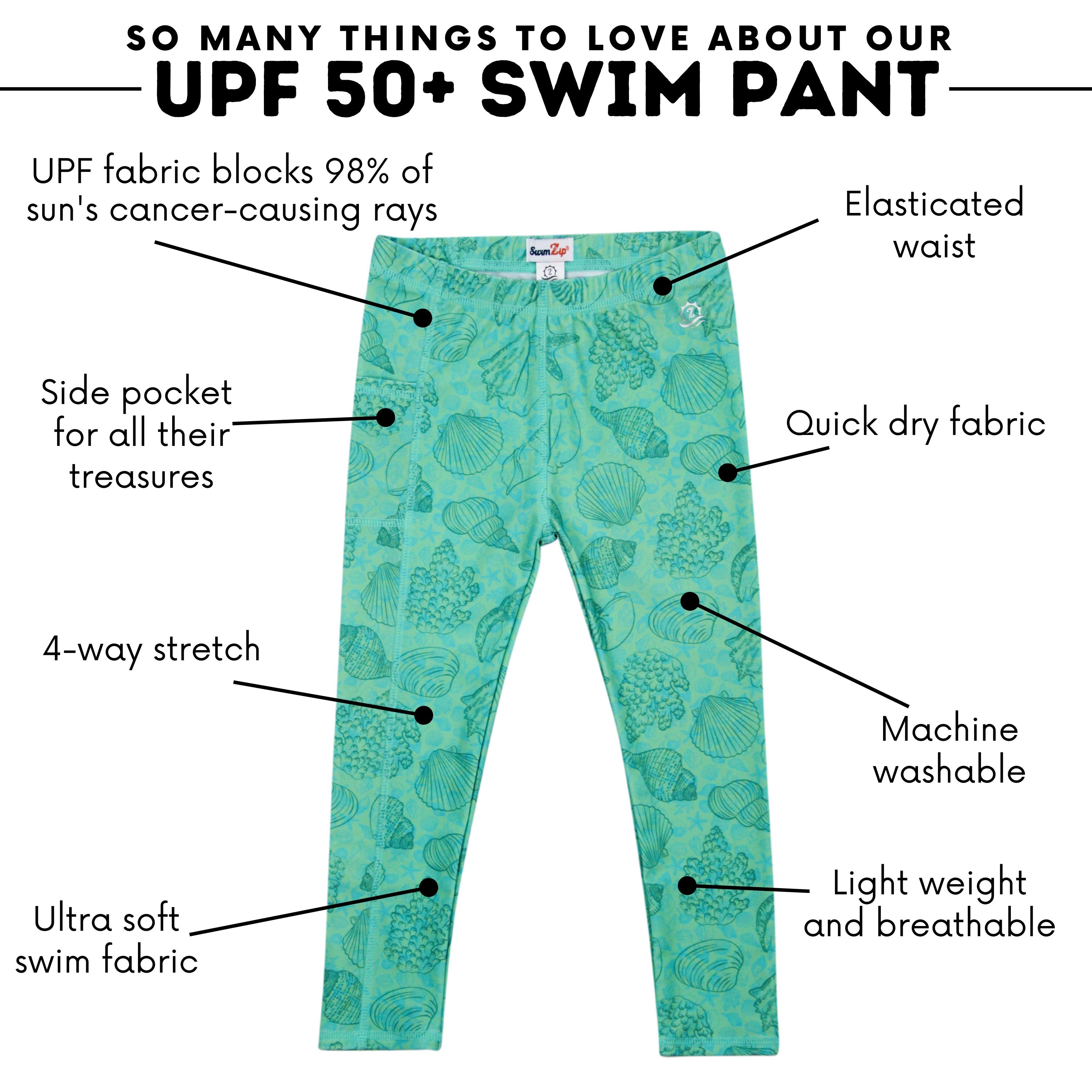 Kids Swim Pants | "Seashell"-SwimZip UPF 50+ Sun Protective Swimwear & UV Zipper Rash Guards-pos4