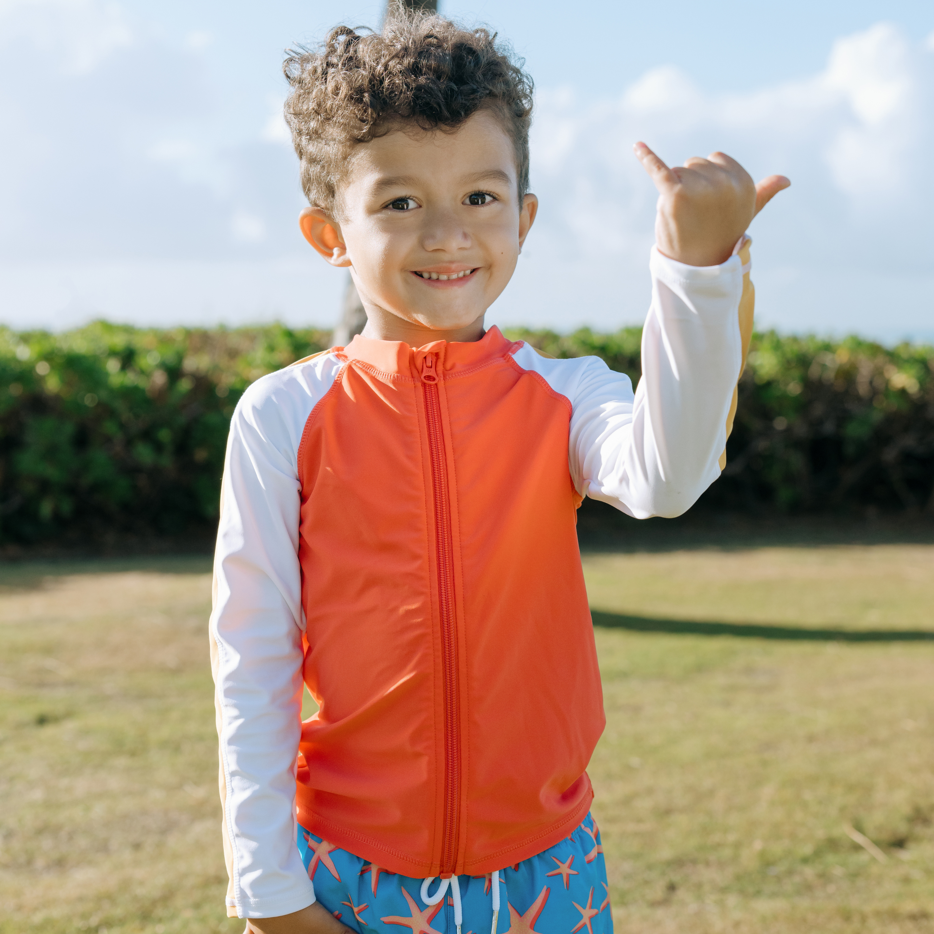 Boys Long Sleeve Zipper Rash Guard and Swim Trunk Set | "Starfish"-SwimZip UPF 50+ Sun Protective Swimwear & UV Zipper Rash Guards-pos7