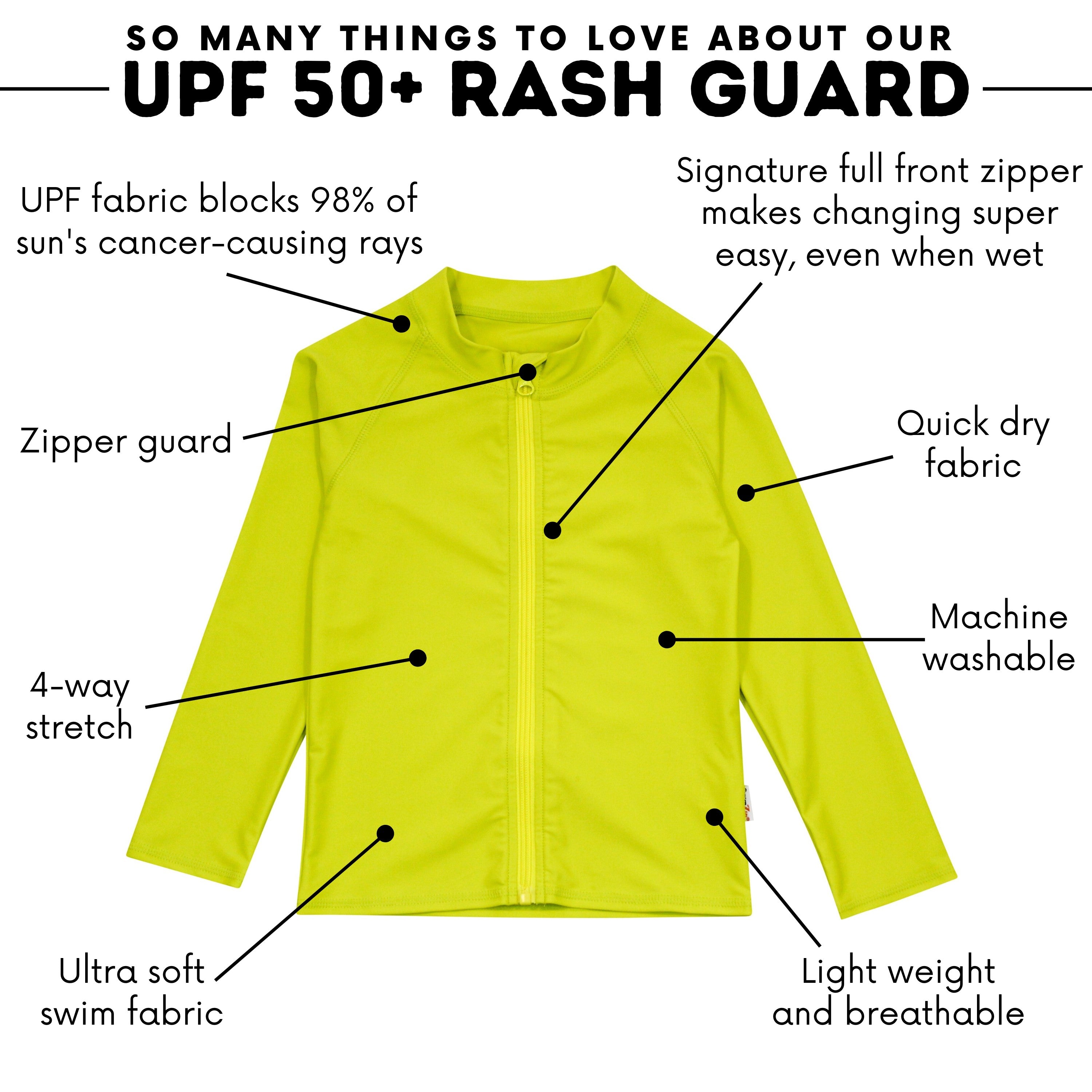 Kids UPF 50+ Long Sleeve Zipper Rash Guard Swim Shirt | 