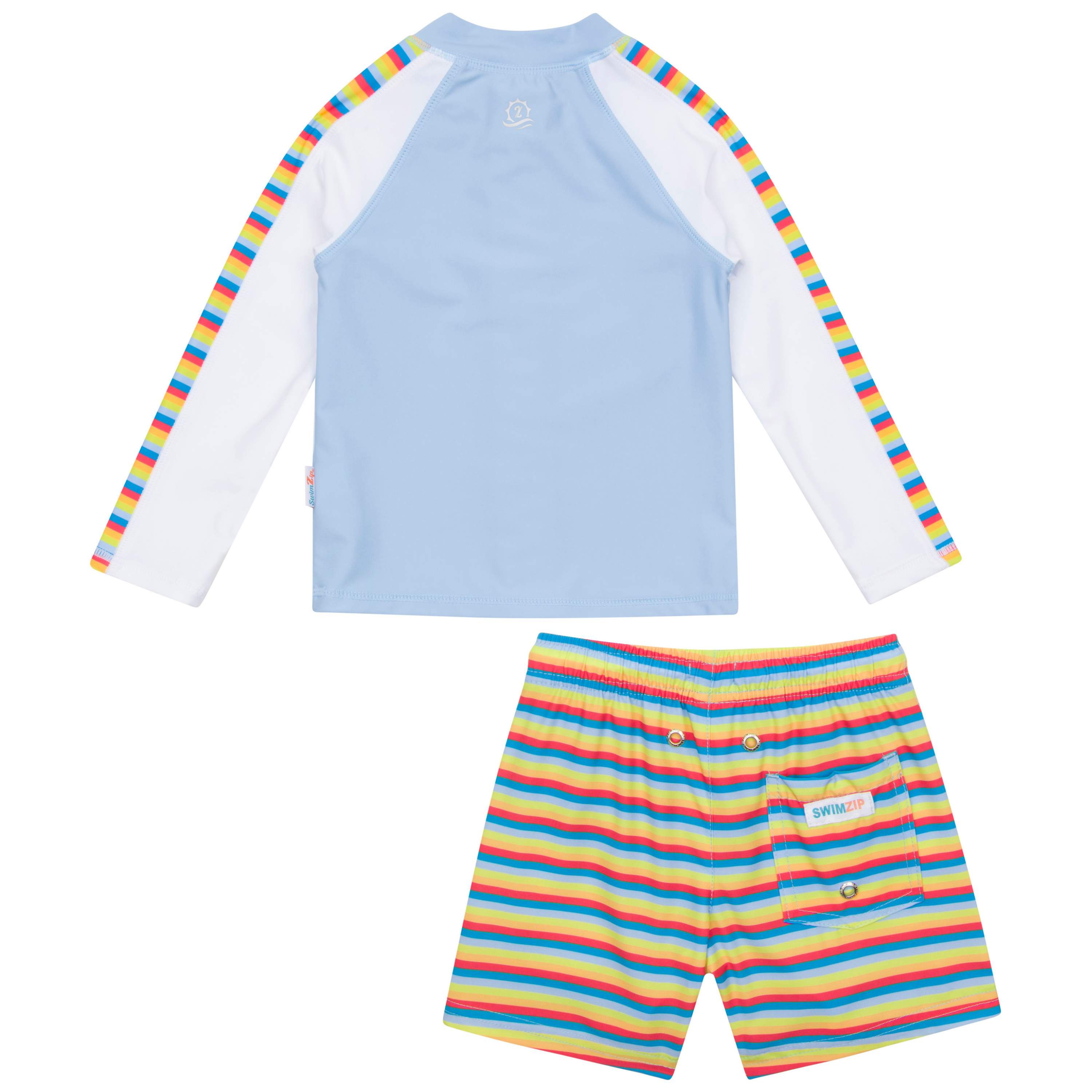 Boys Long Sleeve Zipper Rash Guard and Swim Trunk Set | "Sunny Stripe"-SwimZip UPF 50+ Sun Protective Swimwear & UV Zipper Rash Guards-pos9