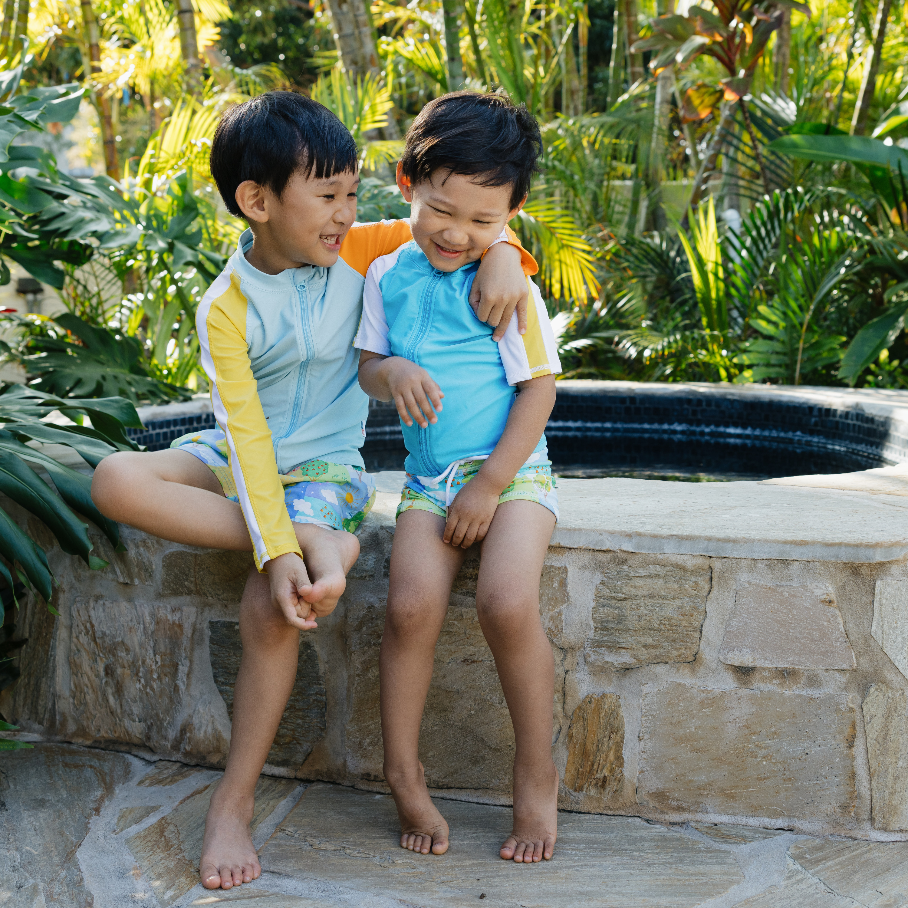 Boys Long Sleeve Zipper Rash Guard and Swim Trunk Set | "Sunshine"-SwimZip UPF 50+ Sun Protective Swimwear & UV Zipper Rash Guards-pos3