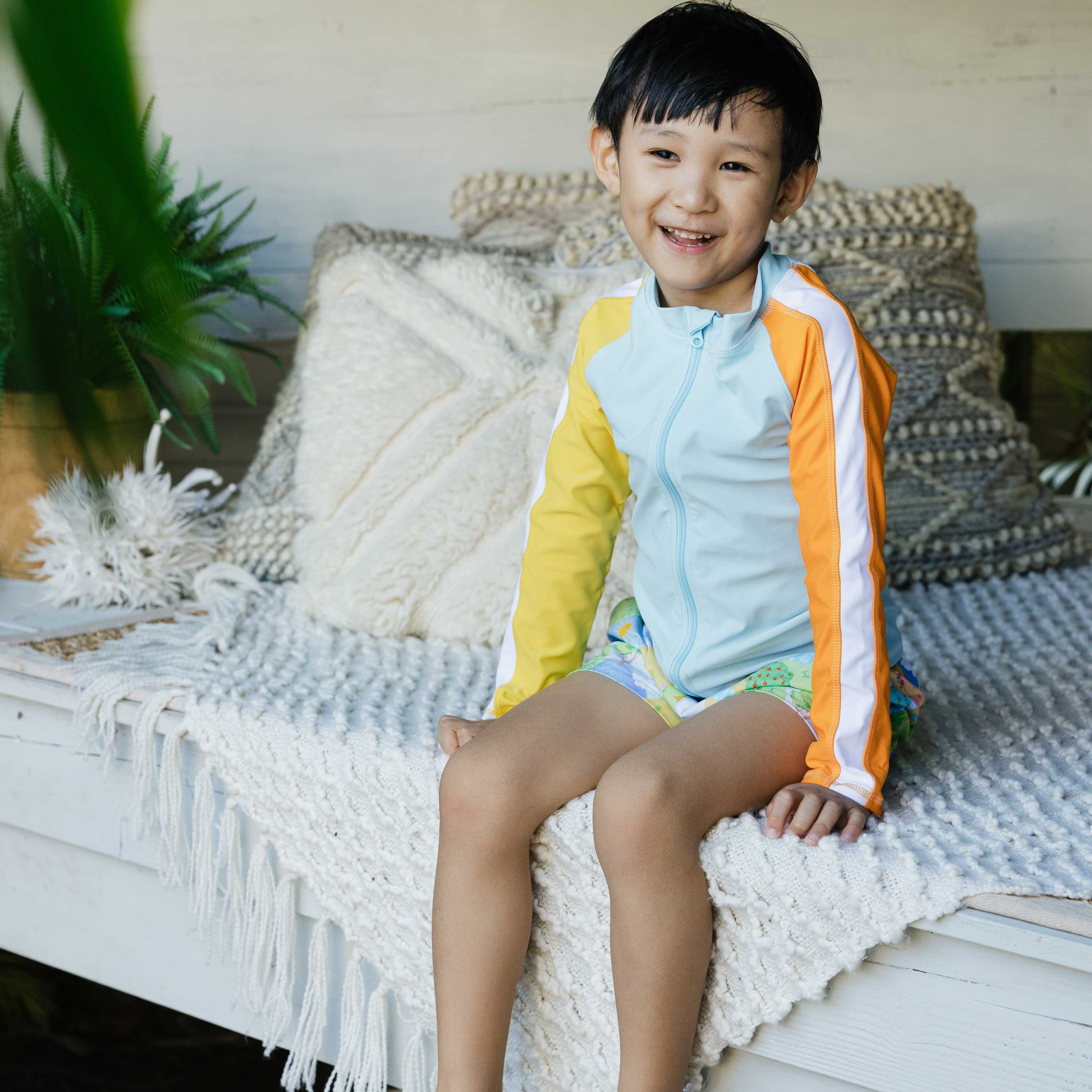 Boys Long Sleeve Zipper Rash Guard and Swim Trunk Set | "Sunshine"-SwimZip UPF 50+ Sun Protective Swimwear & UV Zipper Rash Guards-pos6