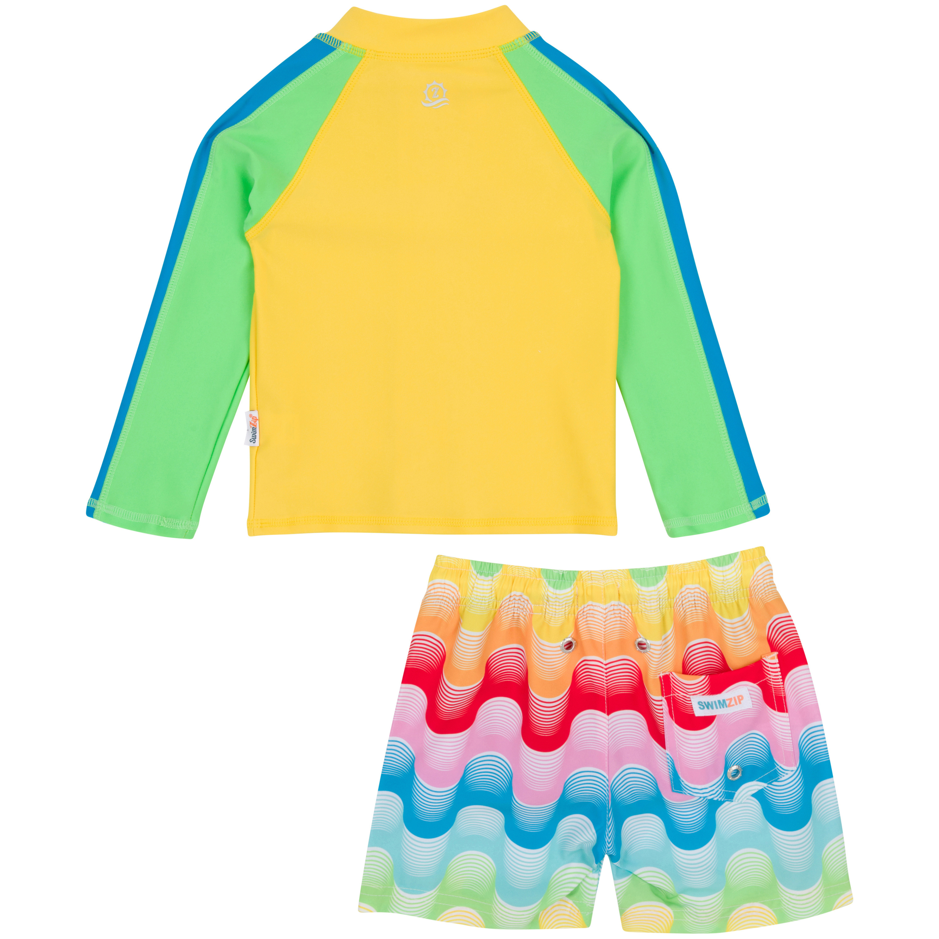 Boys Long Sleeve Zipper Rash Guard and Swim Trunk Set | "Surf's Up"-SwimZip UPF 50+ Sun Protective Swimwear & UV Zipper Rash Guards-pos9