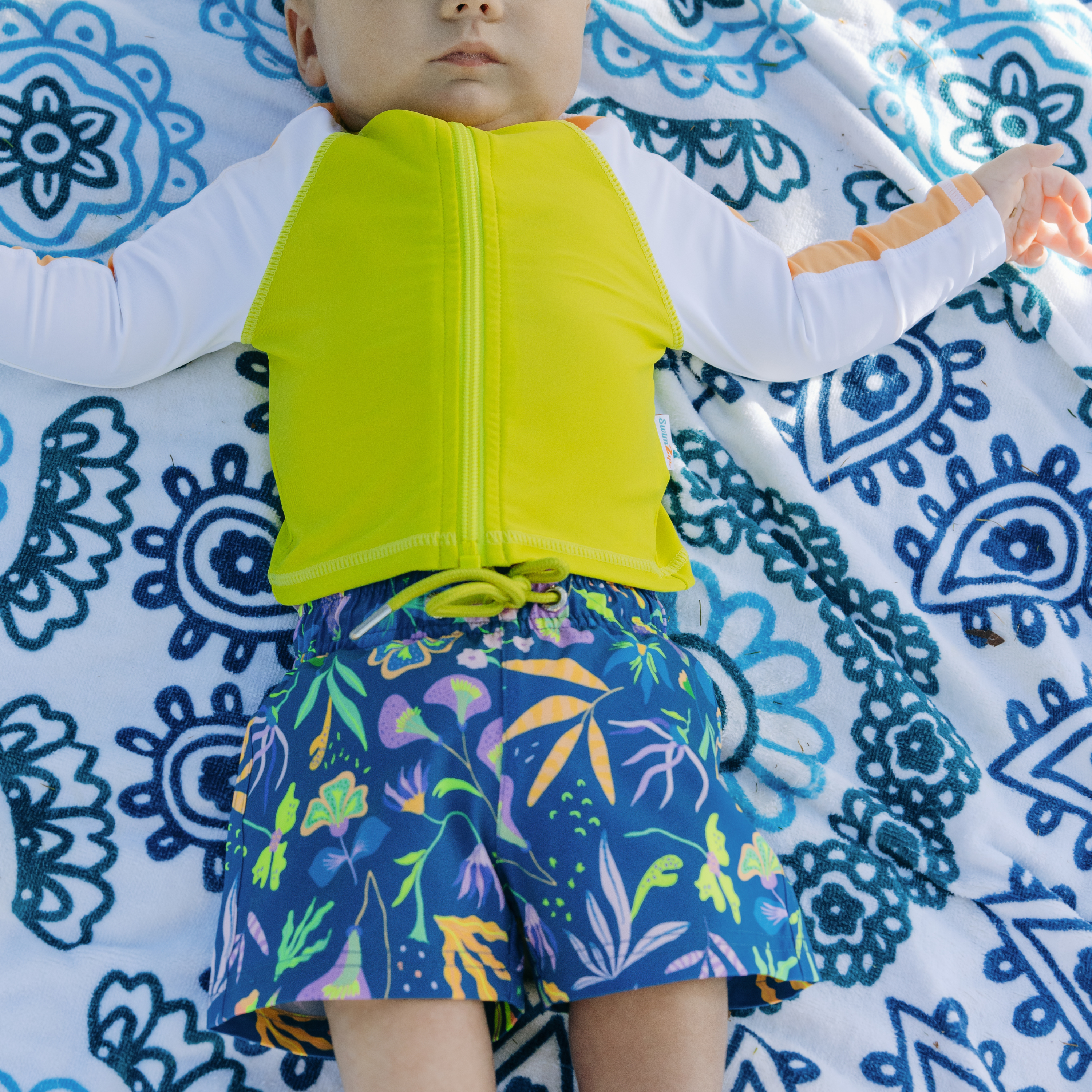 Boys Long Sleeve Zipper Rash Guard and Swim Trunk Set | "Tropadelic"-SwimZip UPF 50+ Sun Protective Swimwear & UV Zipper Rash Guards-pos7