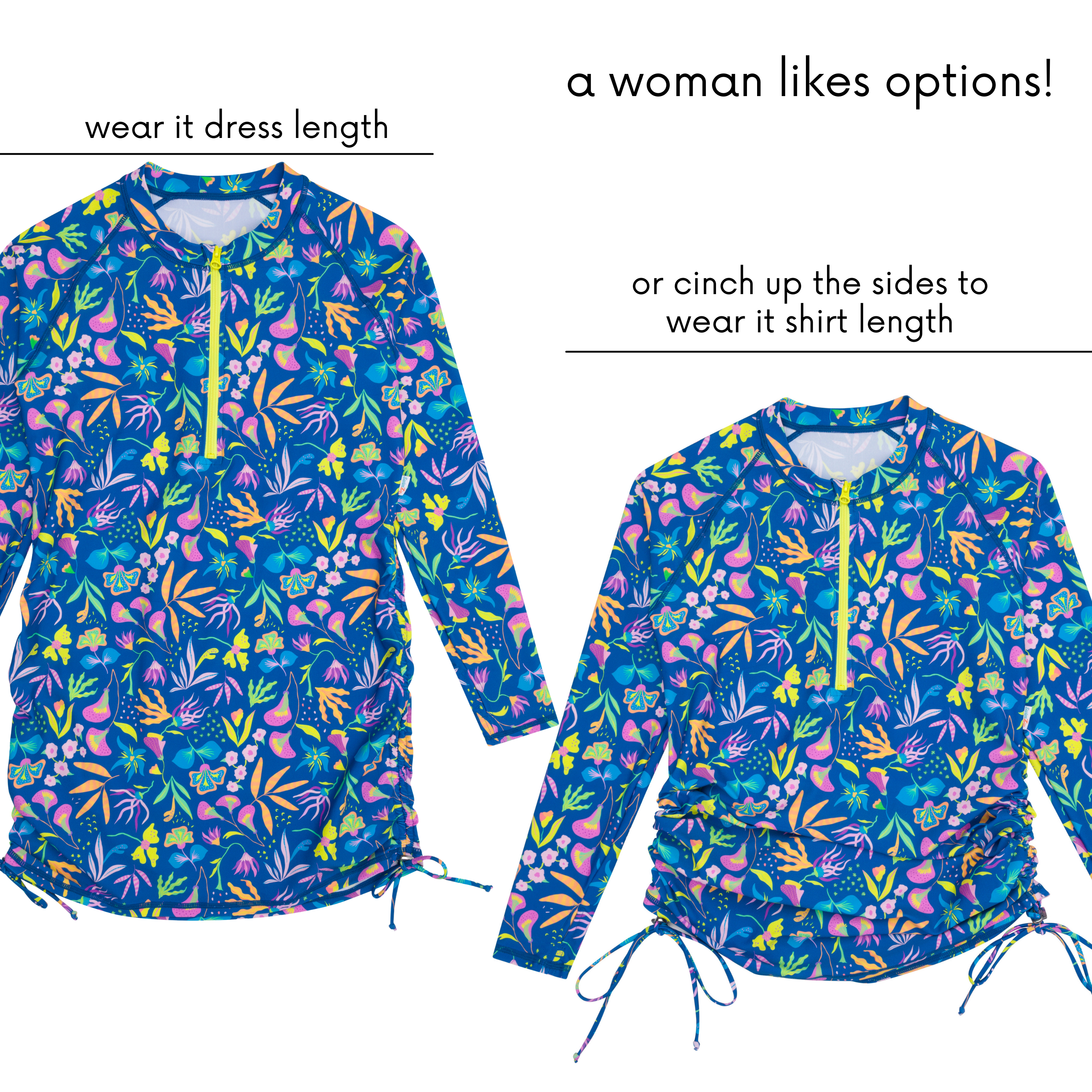 Women's Half Zip Swim Dress Cover Up | "Tropadelic"-SwimZip UPF 50+ Sun Protective Swimwear & UV Zipper Rash Guards-pos9