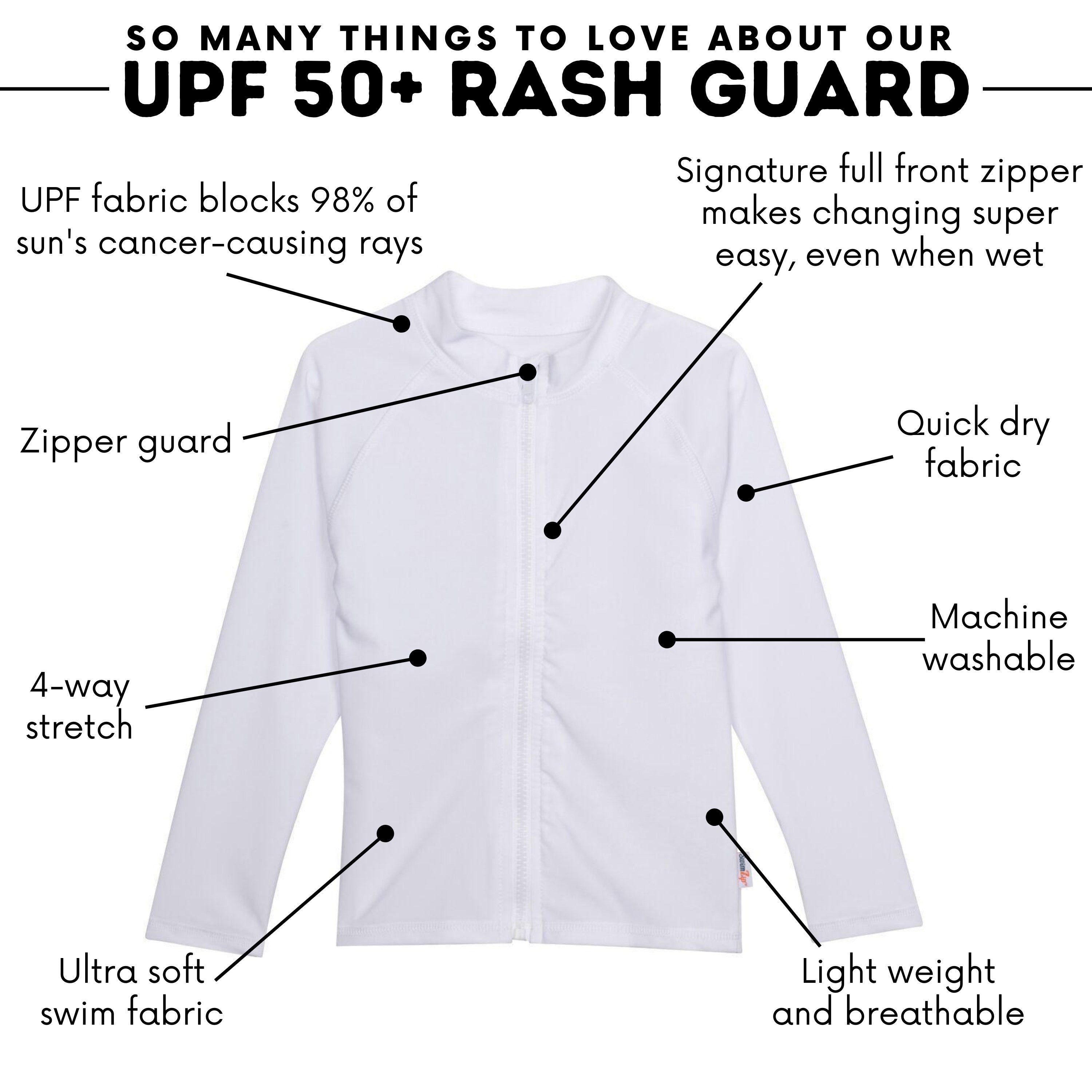 Kids UPF 50+ Long Sleeve Zipper Rash Guard Swim Shirt | "White"-SwimZip UPF 50+ Sun Protective Swimwear & UV Zipper Rash Guards-pos4