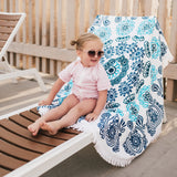 Round Beach Towel - "Ocean Blues"-1 Size-Ocean Blues-SwimZip UPF 50+ Sun Protective Swimwear & UV Zipper Rash Guards-pos4