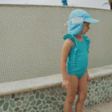 Girls Ruffle One-Piece Swimsuit | "Too Sweet" Scuba Blue