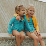 Kids UPF 50+ Long Sleeve Zipper Rash Guard Swim Shirt | "Zinnia"