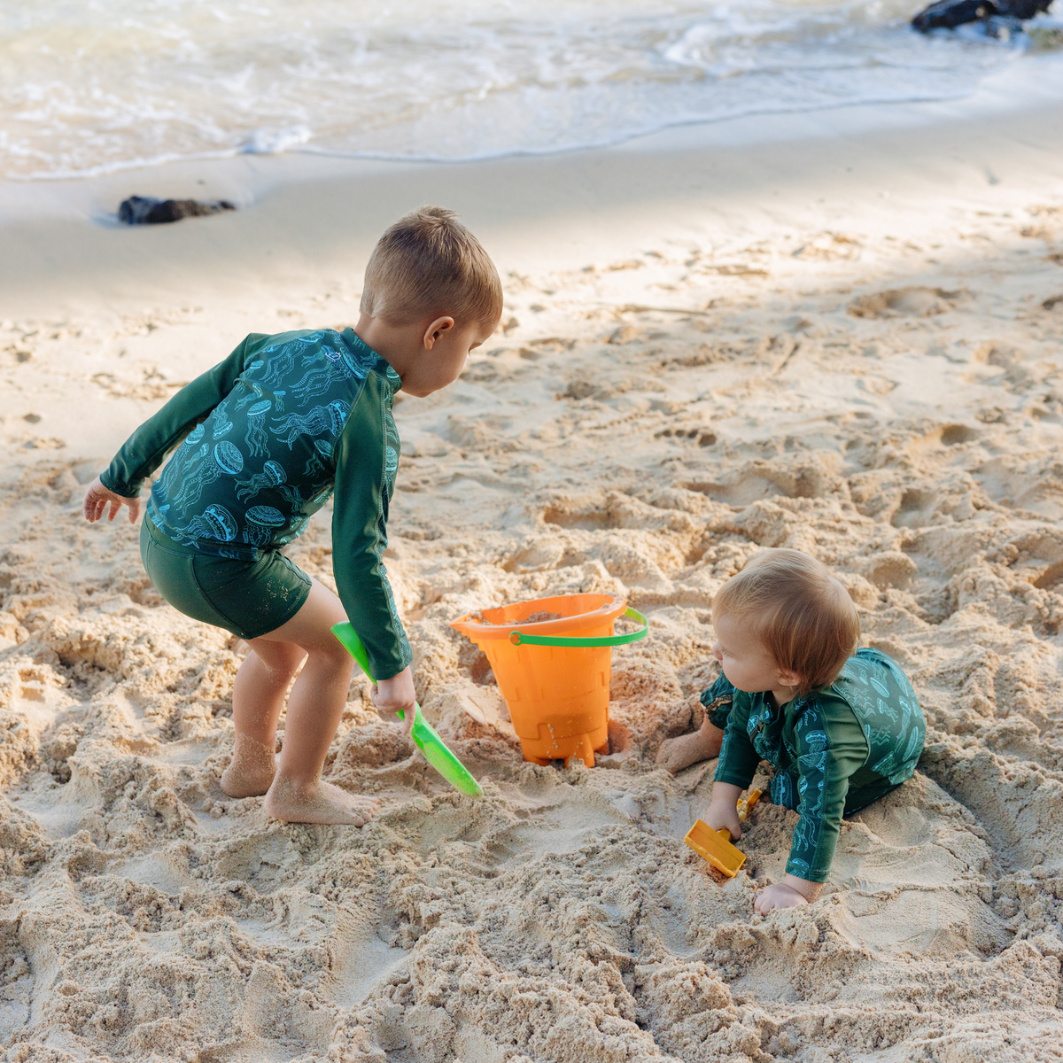 SwimZip Kid's Long Sleeve Rash Guard & Swim Shorties - Jellyfish Green