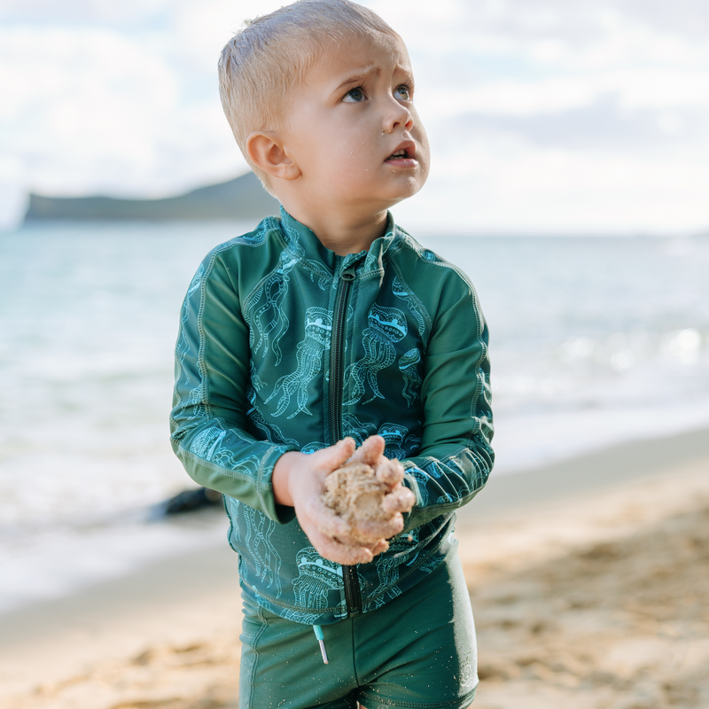 Kids Euro Shorties + Long Sleeve Rash Guard Set | "Jelly Jellyfish"-SwimZip UPF 50+ Sun Protective Swimwear & UV Zipper Rash Guards-pos5