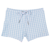 Kids Euro Swim Shorties | "Blue Gingham"-6-12 Month-Blue Gingham-SwimZip UPF 50+ Sun Protective Swimwear & UV Zipper Rash Guards-pos1