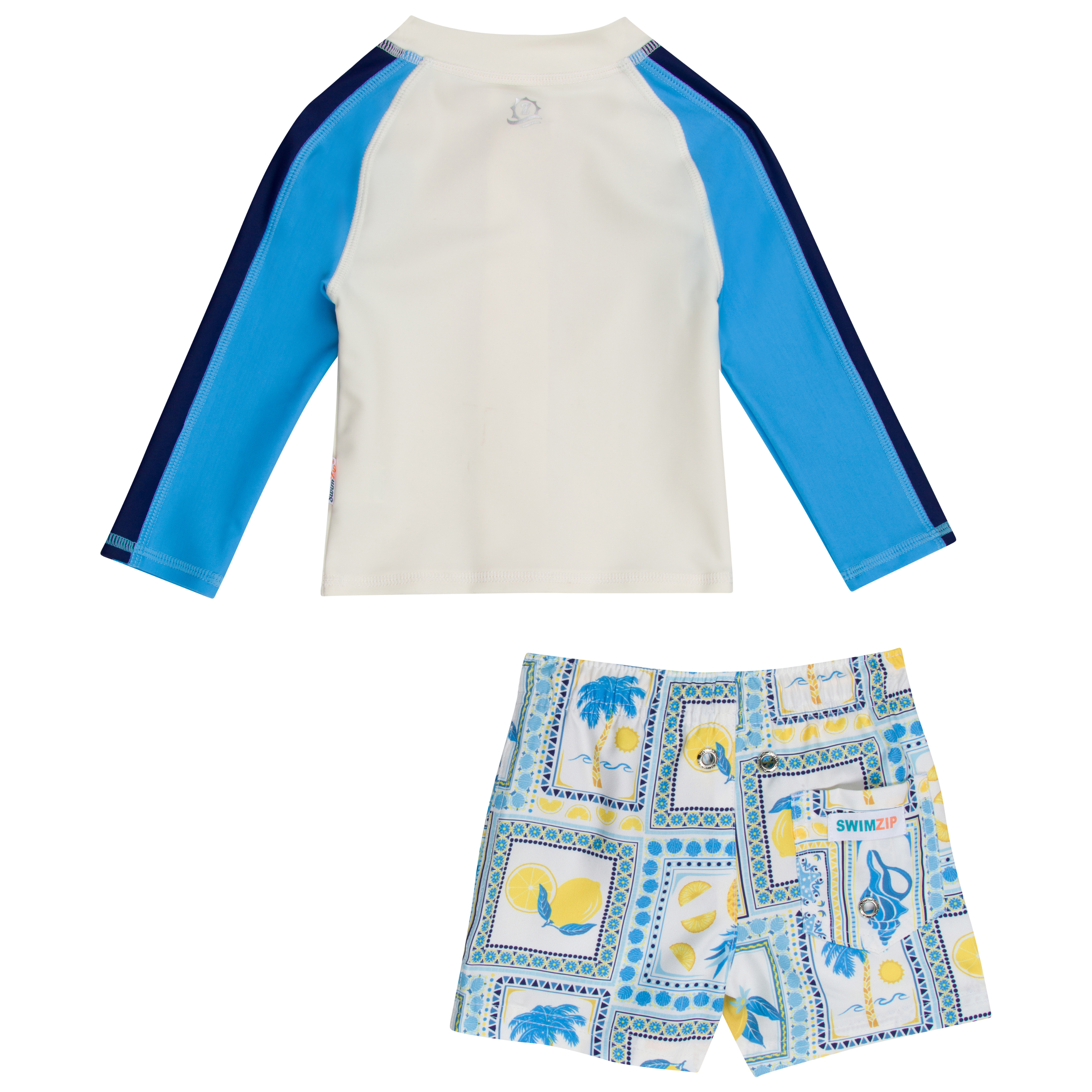 Boys Long Sleeve Zipper Rash Guard and Swim Trunk Set | "Mediterranean Lemons"-SwimZip UPF 50+ Sun Protective Swimwear & UV Zipper Rash Guards-pos10