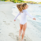 Girls Long Sleeve Surf Suit (One Piece Bodysuit) | "Pink Gingham"-SwimZip UPF 50+ Sun Protective Swimwear & UV Zipper Rash Guards-pos10