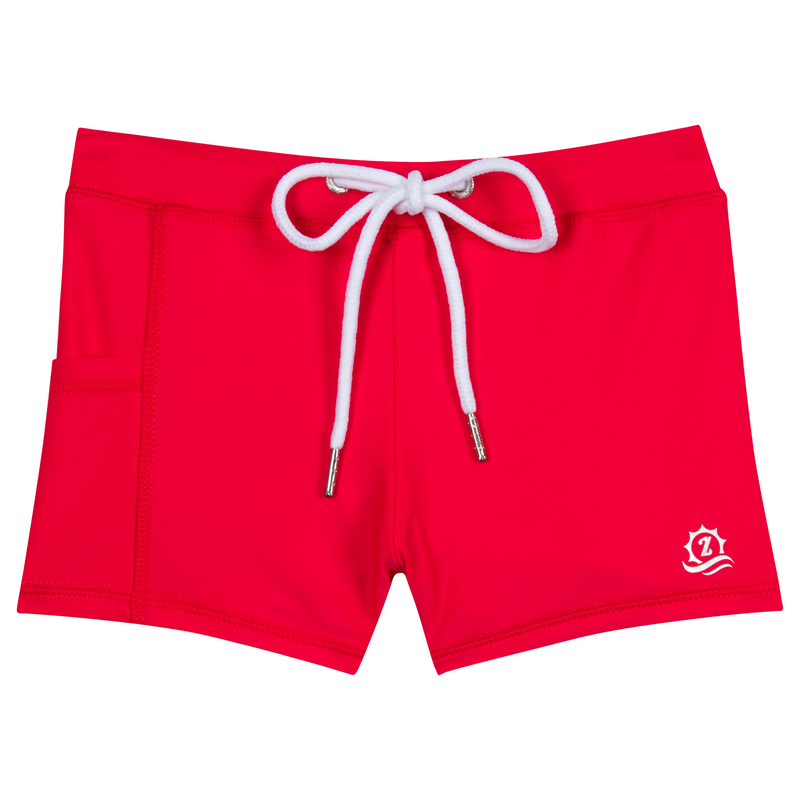 Kids Euro Swim Shorties | "Red"-6-12 Month-Red-SwimZip UPF 50+ Sun Protective Swimwear & UV Zipper Rash Guards-pos1