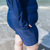 Women's Long Swim Bike Short with Pocket | “Navy”-SwimZip UPF 50+ Sun Protective Swimwear & UV Zipper Rash Guards-pos9