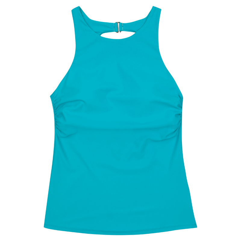 Women’s High Neck Fitted Tankini Top | “Scuba Blue”-XS-Scuba Blue-SwimZip UPF 50+ Sun Protective Swimwear & UV Zipper Rash Guards-pos1