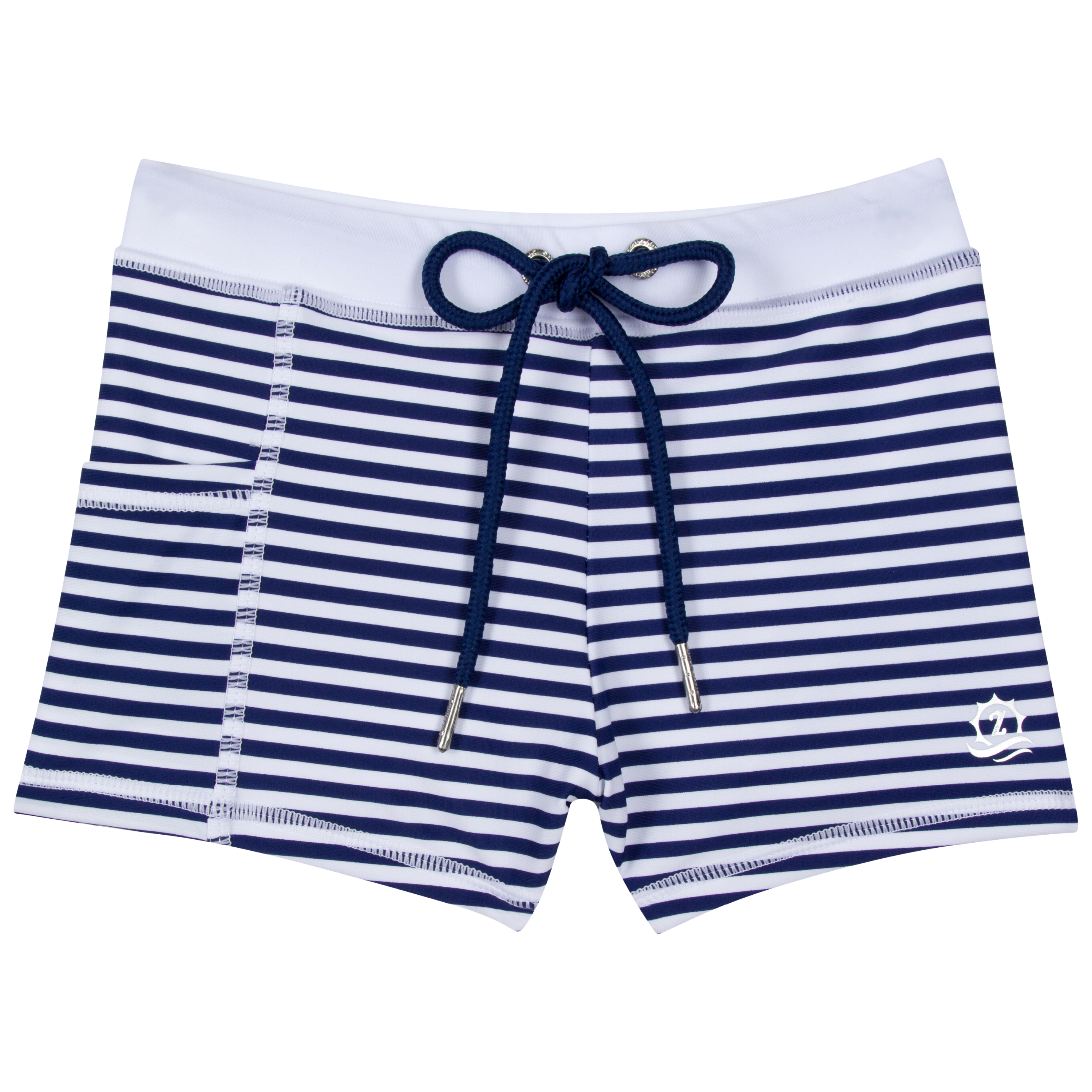 Kids Euro Swim Shorties | "Stunner"-6-12 Month-Navy Stripe-SwimZip UPF 50+ Sun Protective Swimwear & UV Zipper Rash Guards-pos1