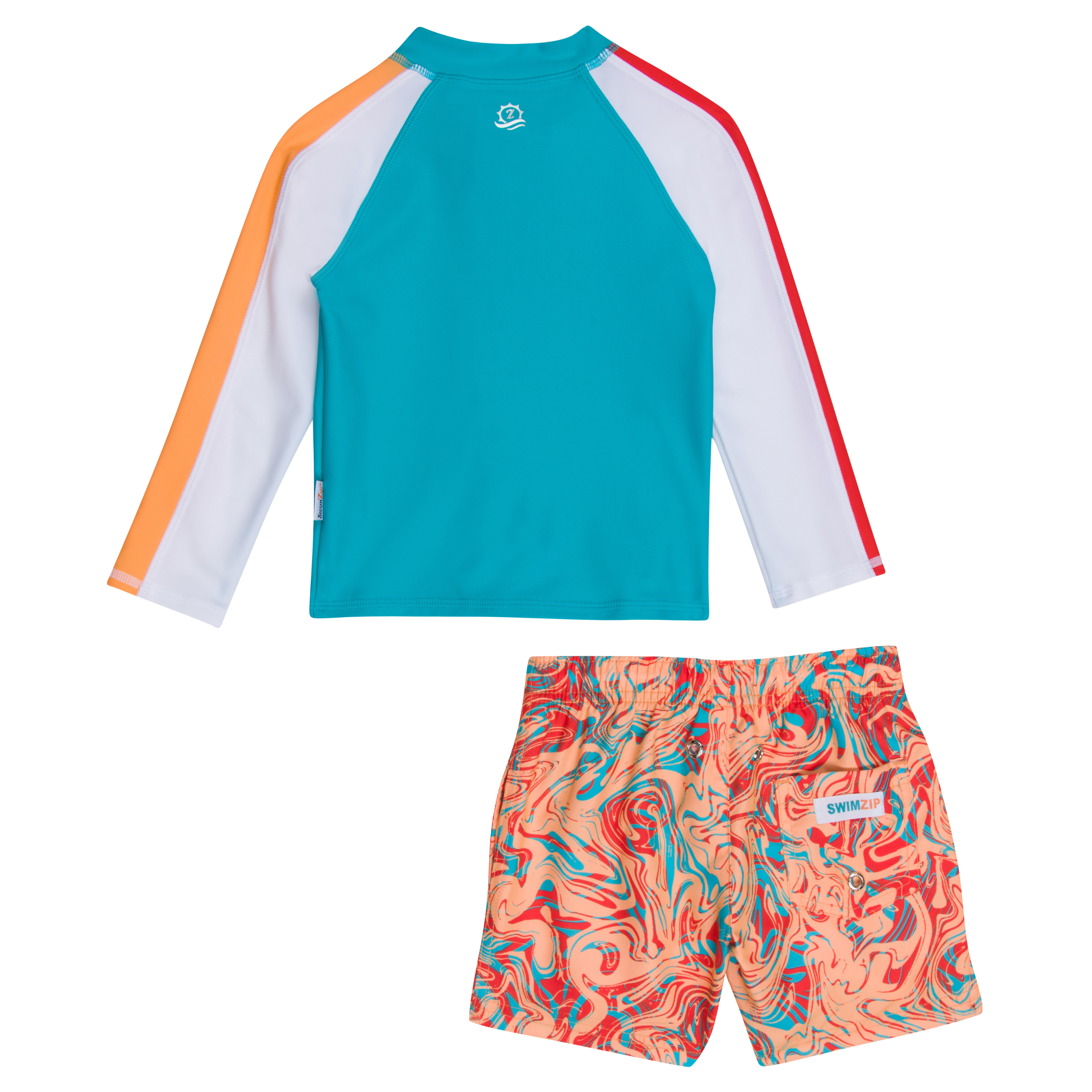 Boys Long Sleeve Zipper Rash Guard and Swim Trunk Set | "Swirl"-SwimZip UPF 50+ Sun Protective Swimwear & UV Zipper Rash Guards-pos10