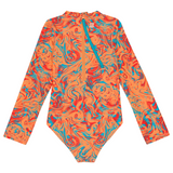 Girls Long Sleeve Surf Suit (One Piece Bodysuit) | "Swirl"-SwimZip UPF 50+ Sun Protective Swimwear & UV Zipper Rash Guards-pos10
