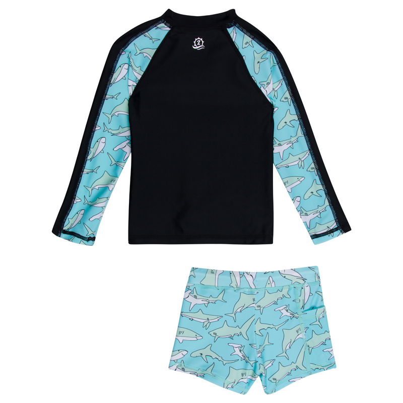 Kids Euro Shorties + Long Sleeve Rash Guard Set | "Deep Blue Shark"-SwimZip UPF 50+ Sun Protective Swimwear & UV Zipper Rash Guards-pos7