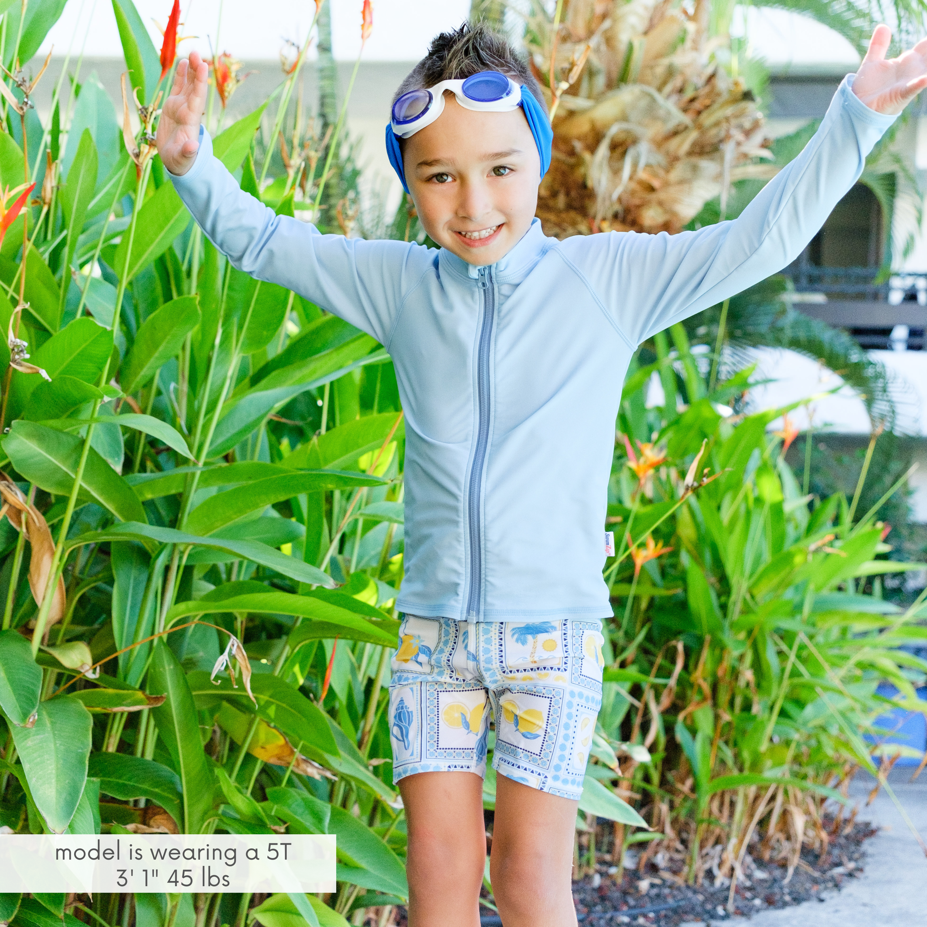 Kids UPF 50+ Long Sleeve Zipper Rash Guard Swim Shirt | "Dream Blue"-SwimZip UPF 50+ Sun Protective Swimwear & UV Zipper Rash Guards-pos2