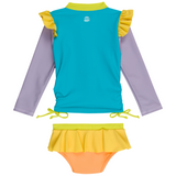 Girls Long Sleeve Rash Guard Ruffle Bottom Swimsuit Set (2 Piece) | "Color Pop"-SwimZip UPF 50+ Sun Protective Swimwear & UV Zipper Rash Guards-pos10