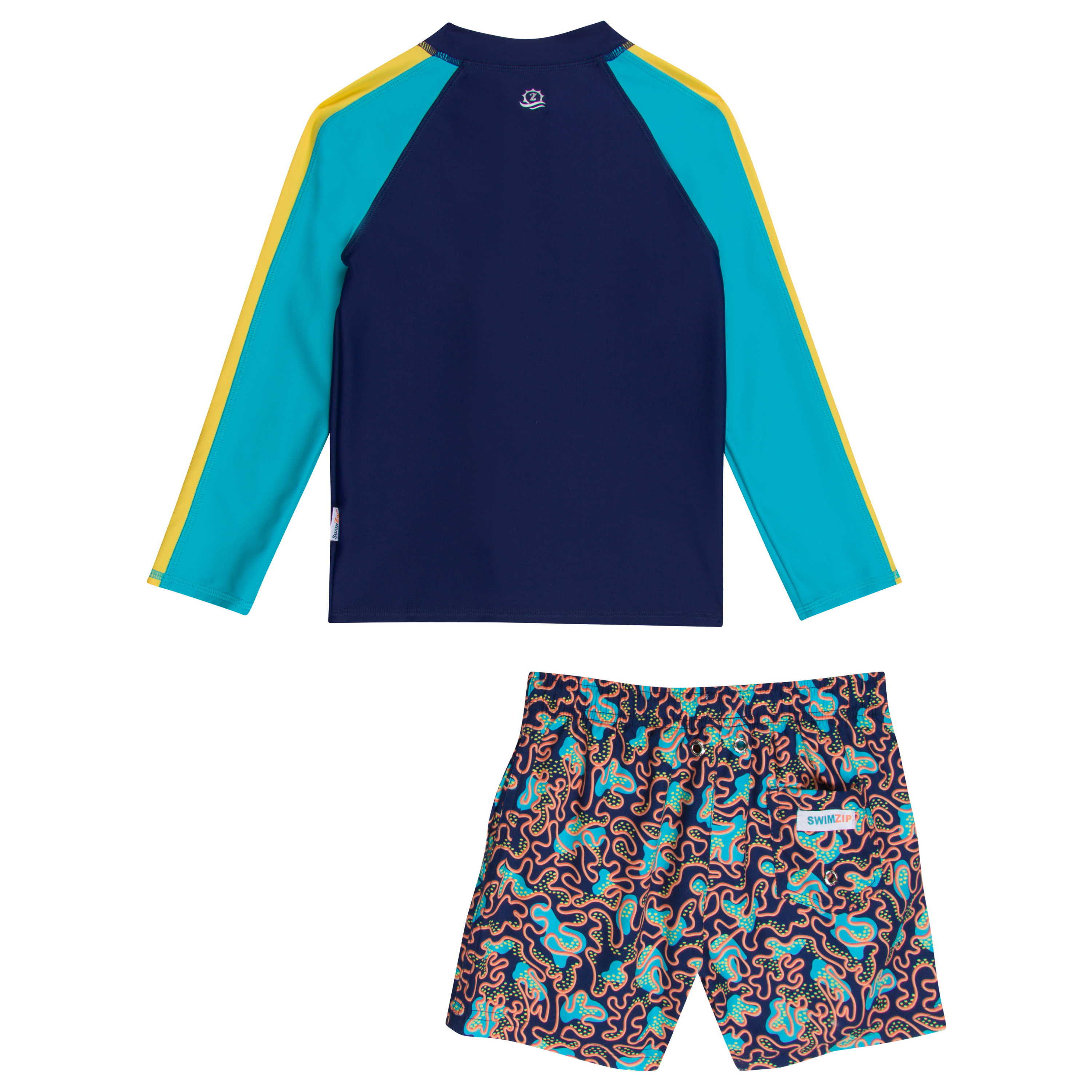 Boys Long Sleeve Zipper Rash Guard and Swim Trunk Set | "Deep Dive"-SwimZip UPF 50+ Sun Protective Swimwear & UV Zipper Rash Guards-pos11