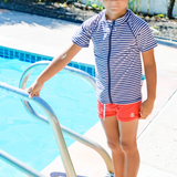 Kids Euro Swim Shorties | "Red"-SwimZip UPF 50+ Sun Protective Swimwear & UV Zipper Rash Guards-pos2