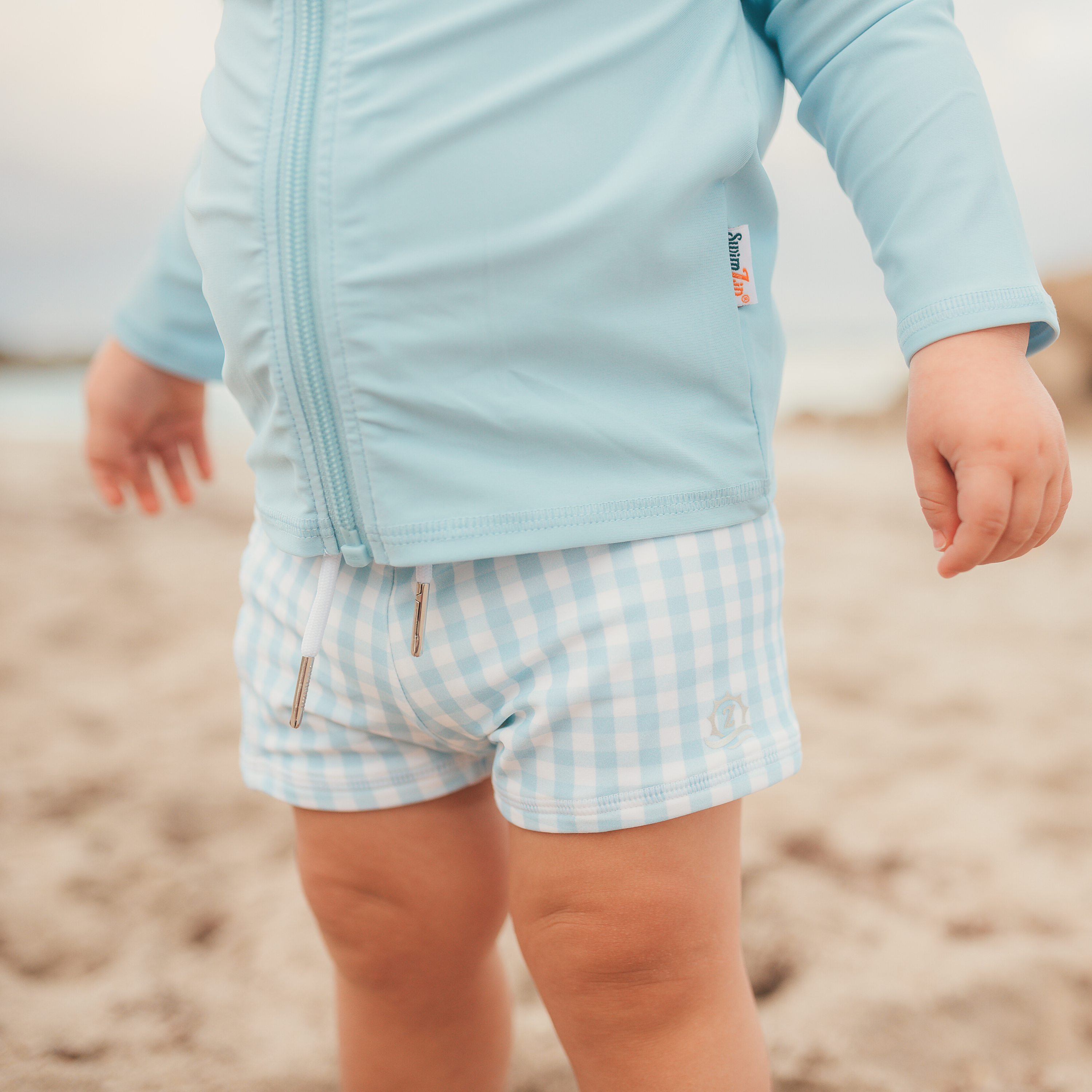 Kids Euro Swim Shorties | Blue Gingham