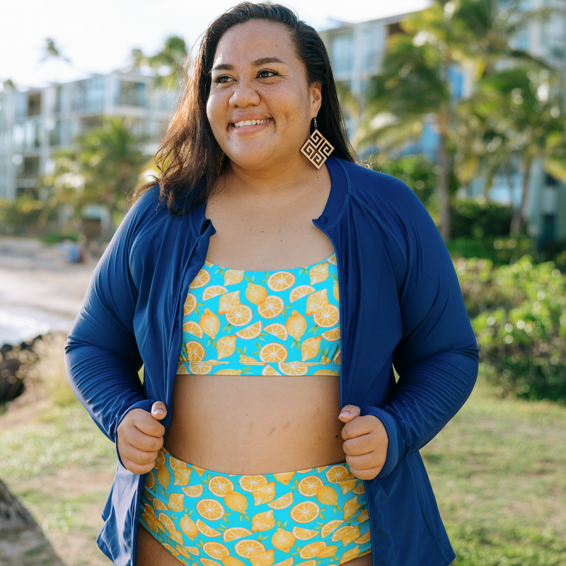 Women's Scoop Neck Bikini Top Plus Size | "Lemons"-SwimZip UPF 50+ Sun Protective Swimwear & UV Zipper Rash Guards-pos3